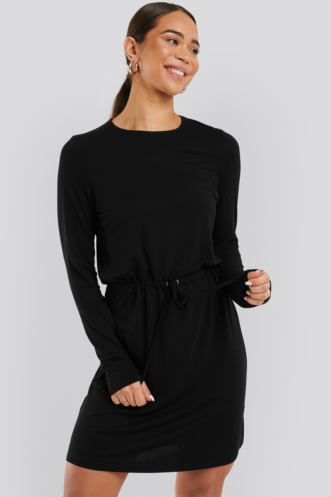 Black Drawstring Jersey Dress