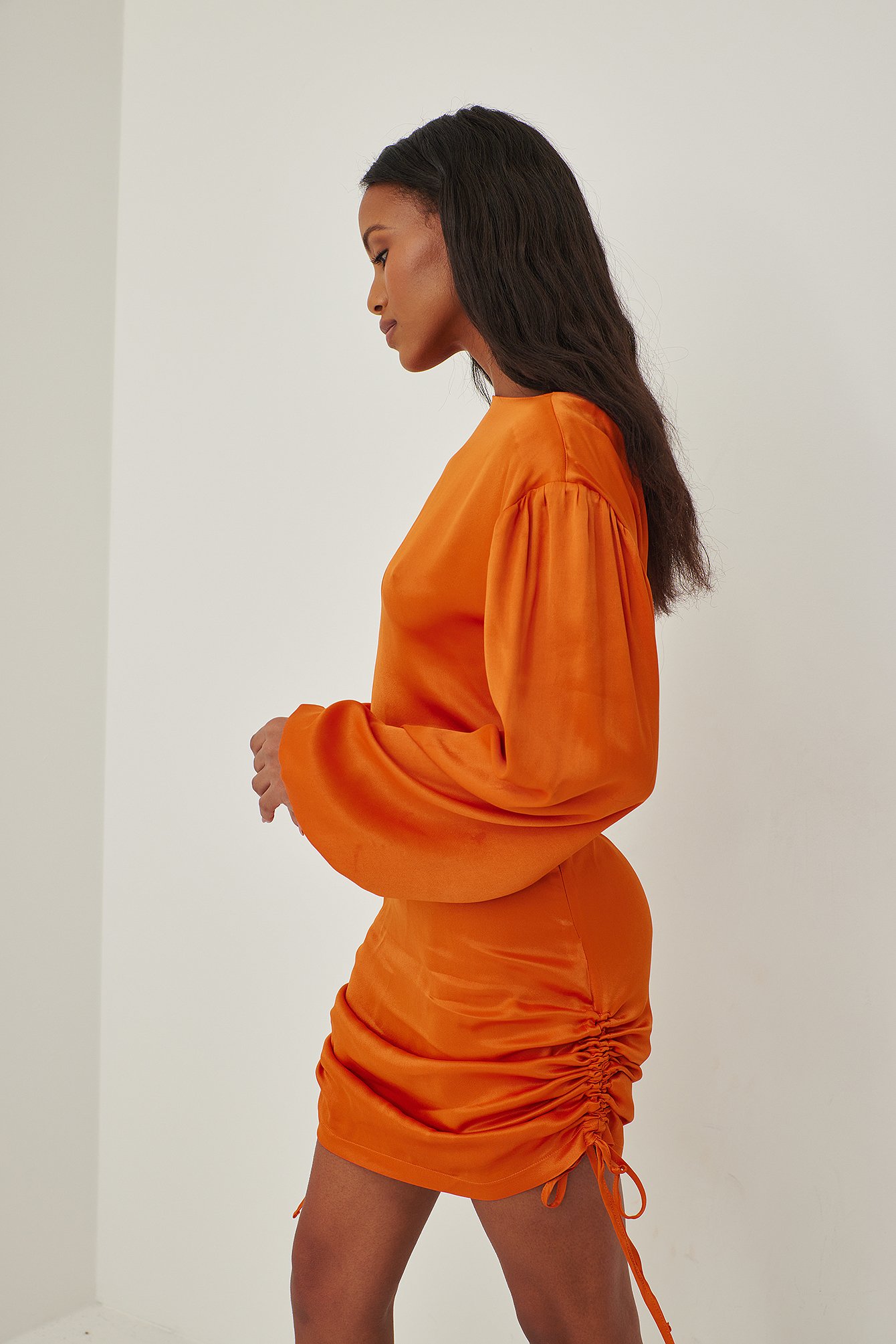 Orange Drawstring Mini Dress