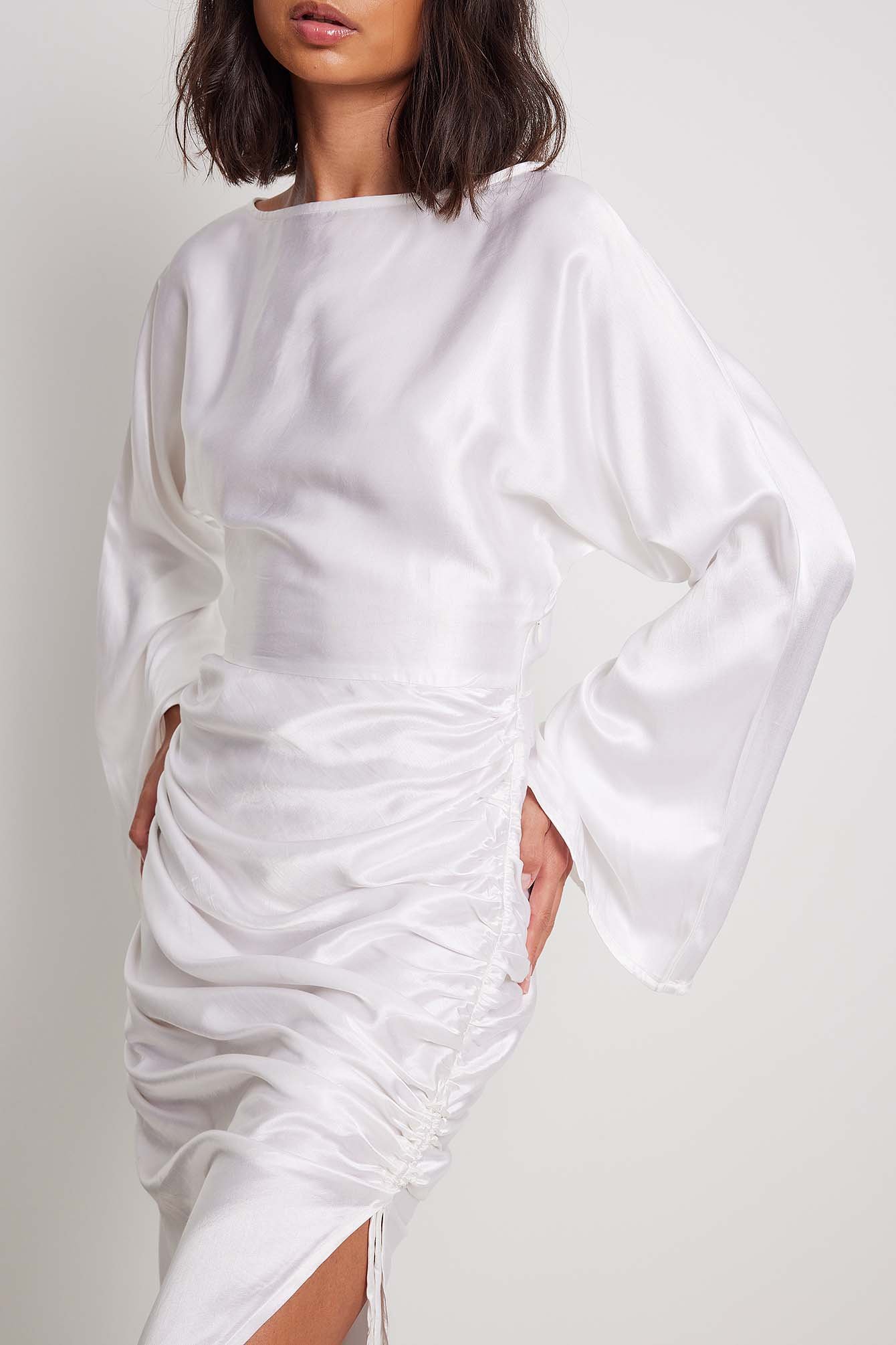 White Drawstring Sides Maxi Dress