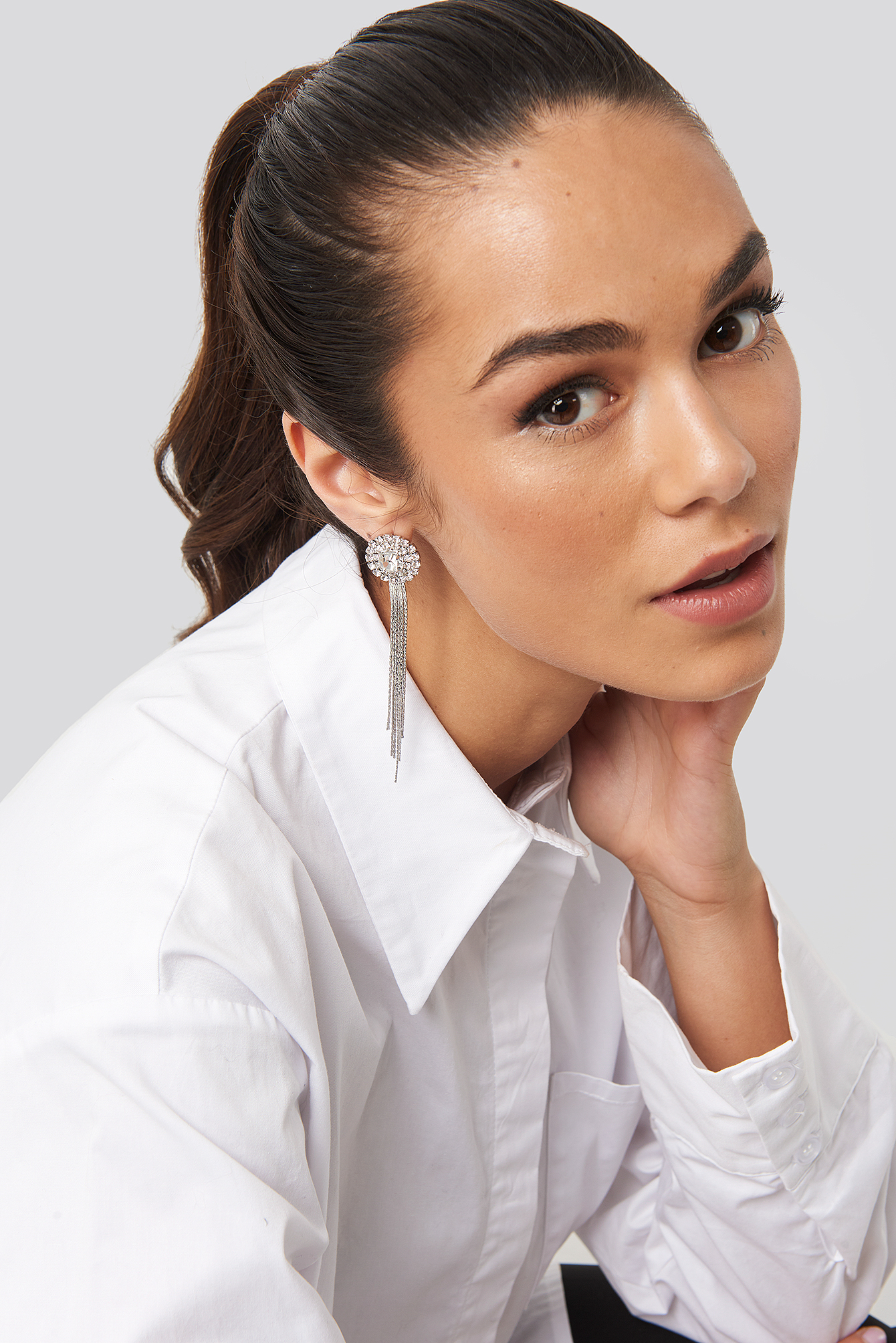 Drop Chain Circle Earrings Silver