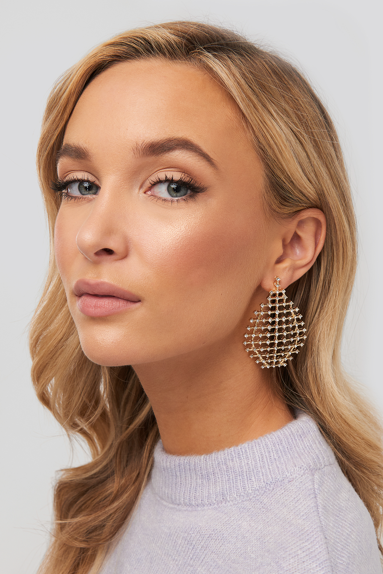 Drop Rhinestone Net Earrings Gold