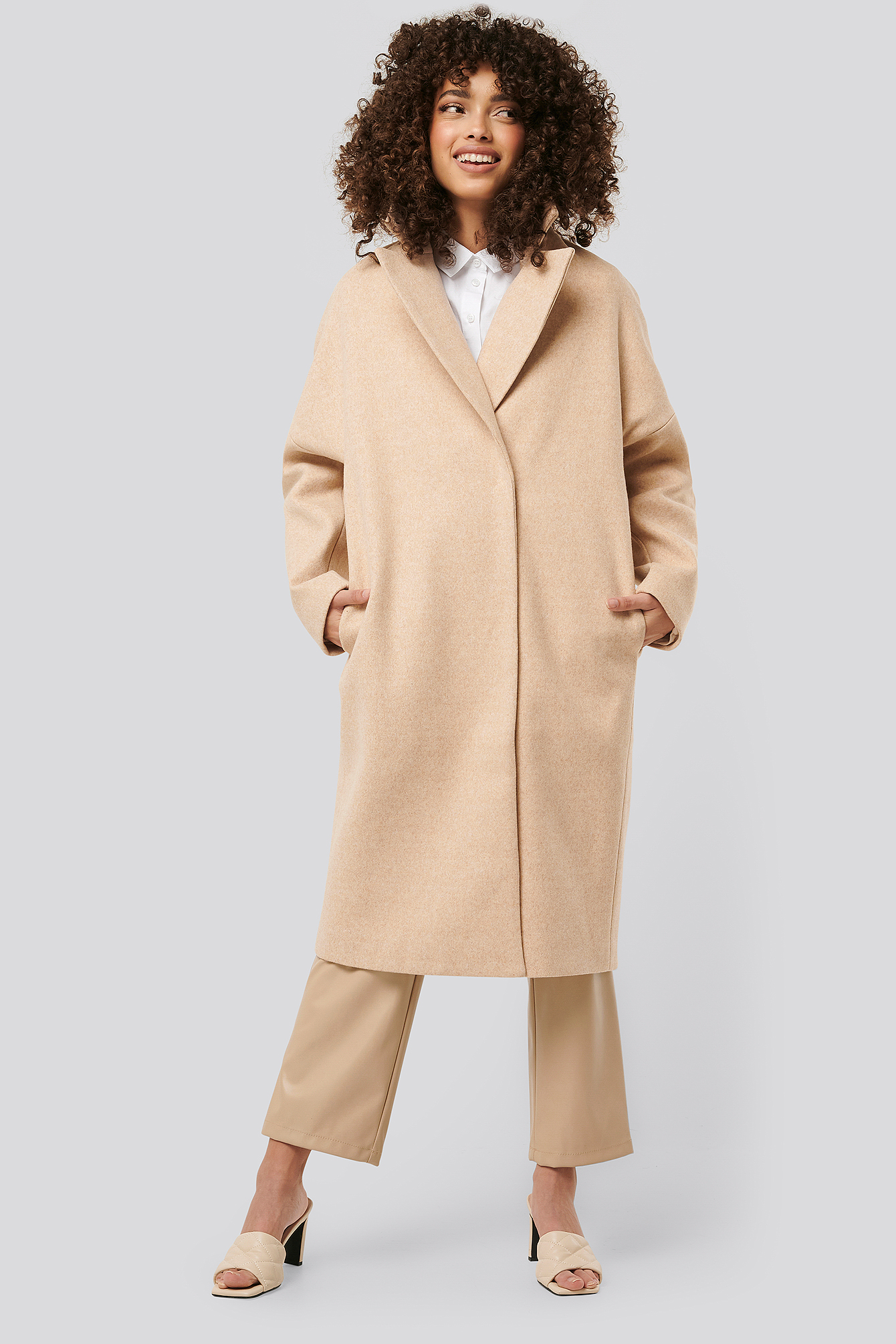 Dropped Shoulder Coat Beige NAKD