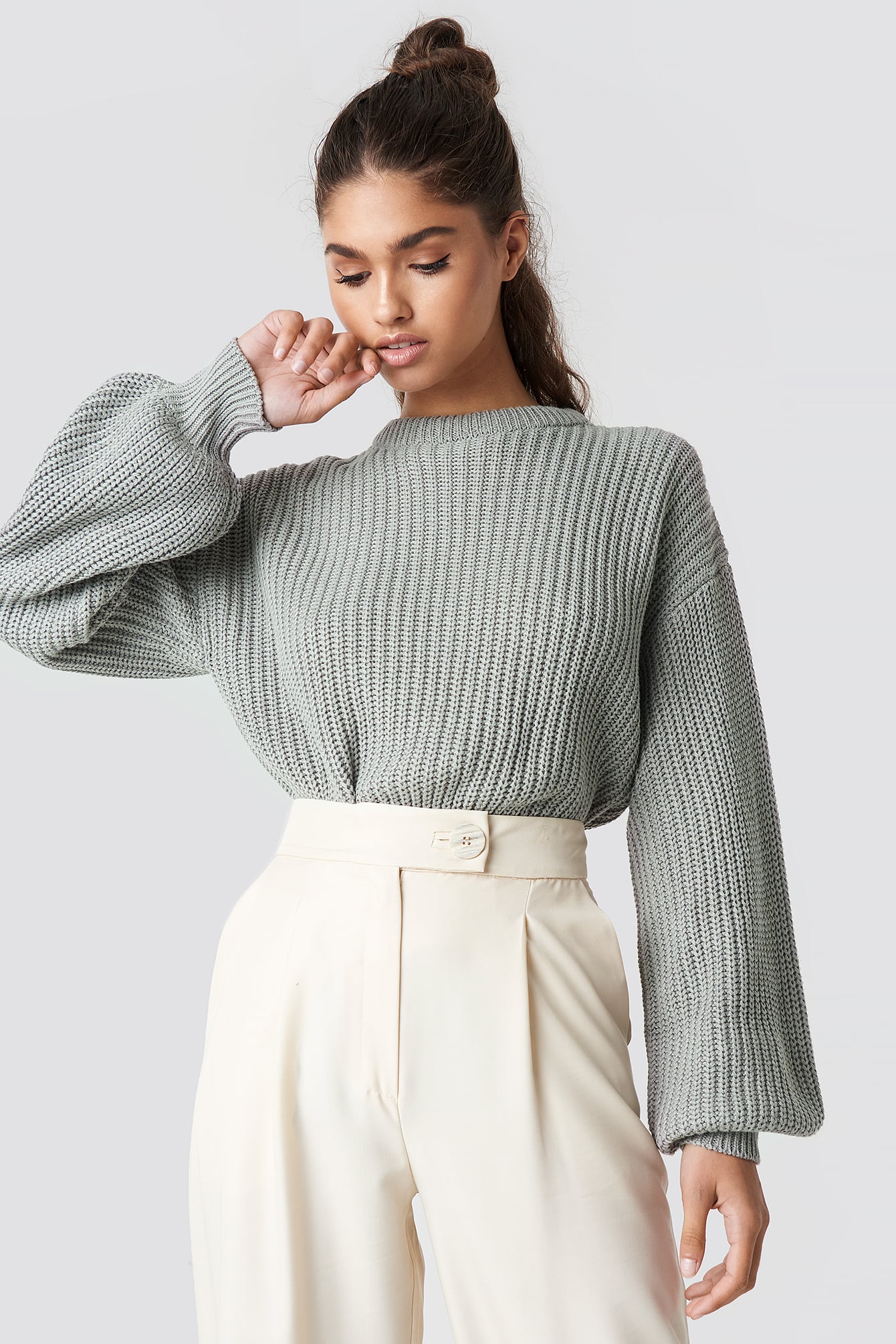 Dropped Shoulder Knitted Sweater Grey NAKD
