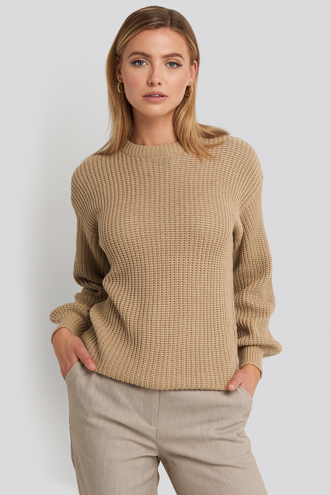 Dropped Shoulder Knitted Sweater Beige NAKD