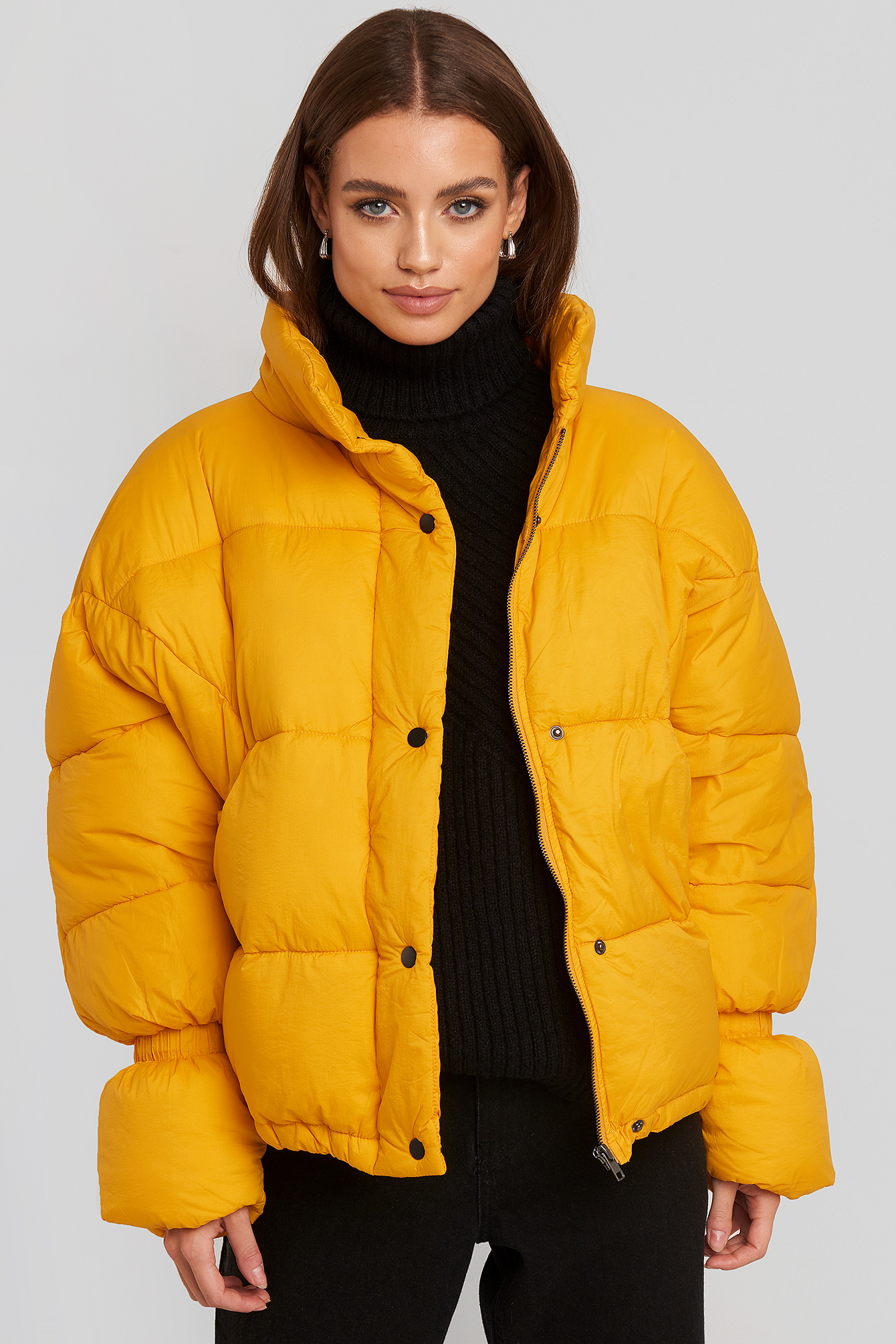 Elastic Detail Puffer Jacket Yellow