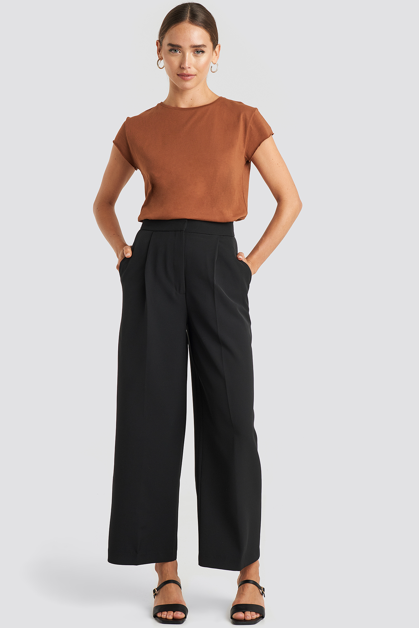 Elastic Detail Wide Pants Black NAKD