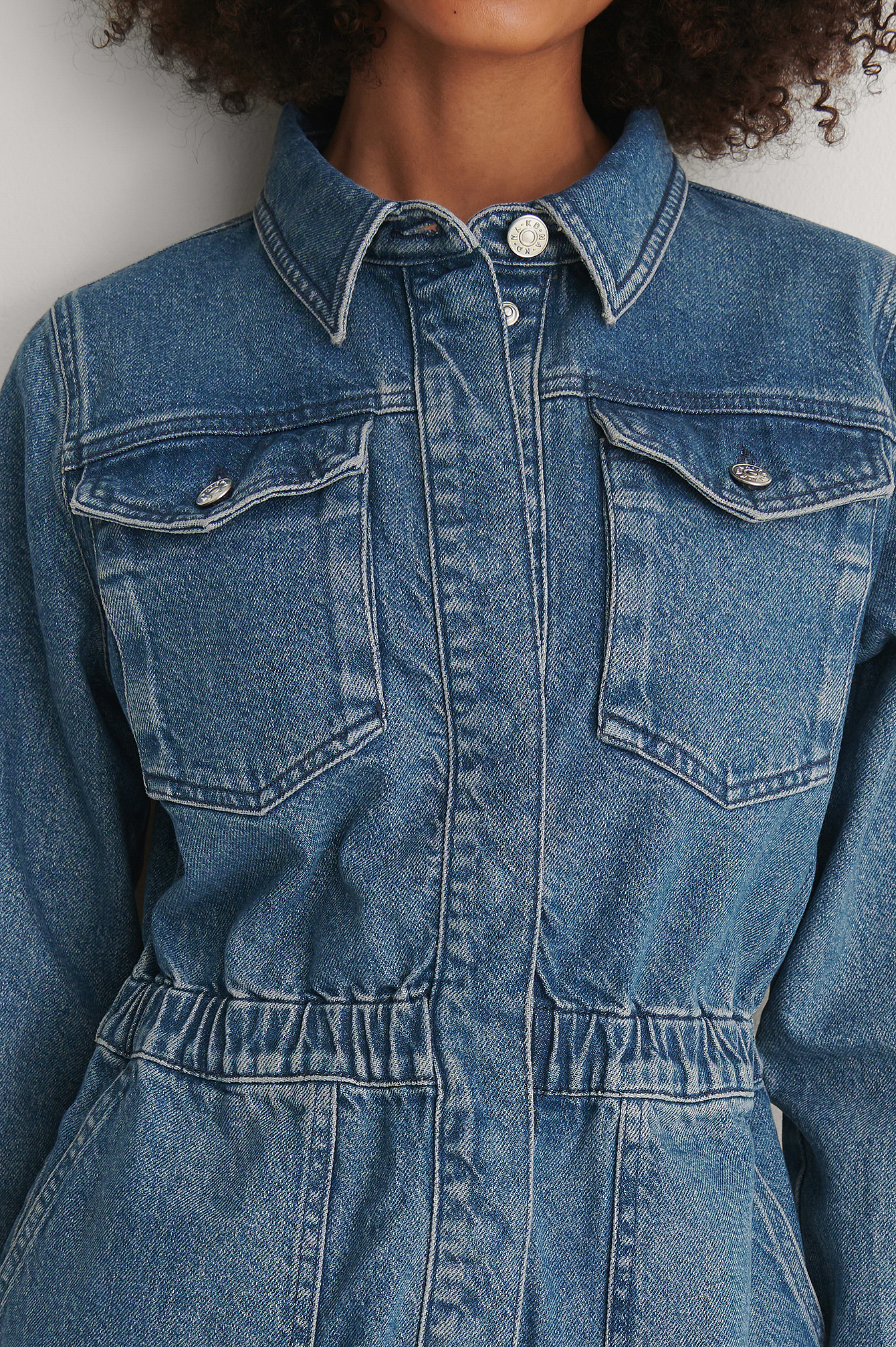 Organic Elastic Waist Denim Jumpsuit Blue