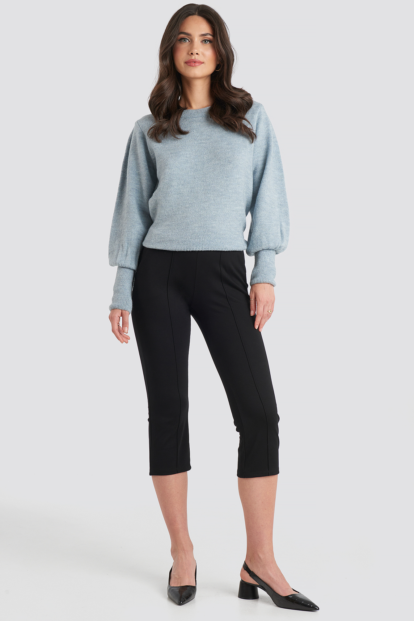 Elastic Waist Front Seam Pants Deep Black