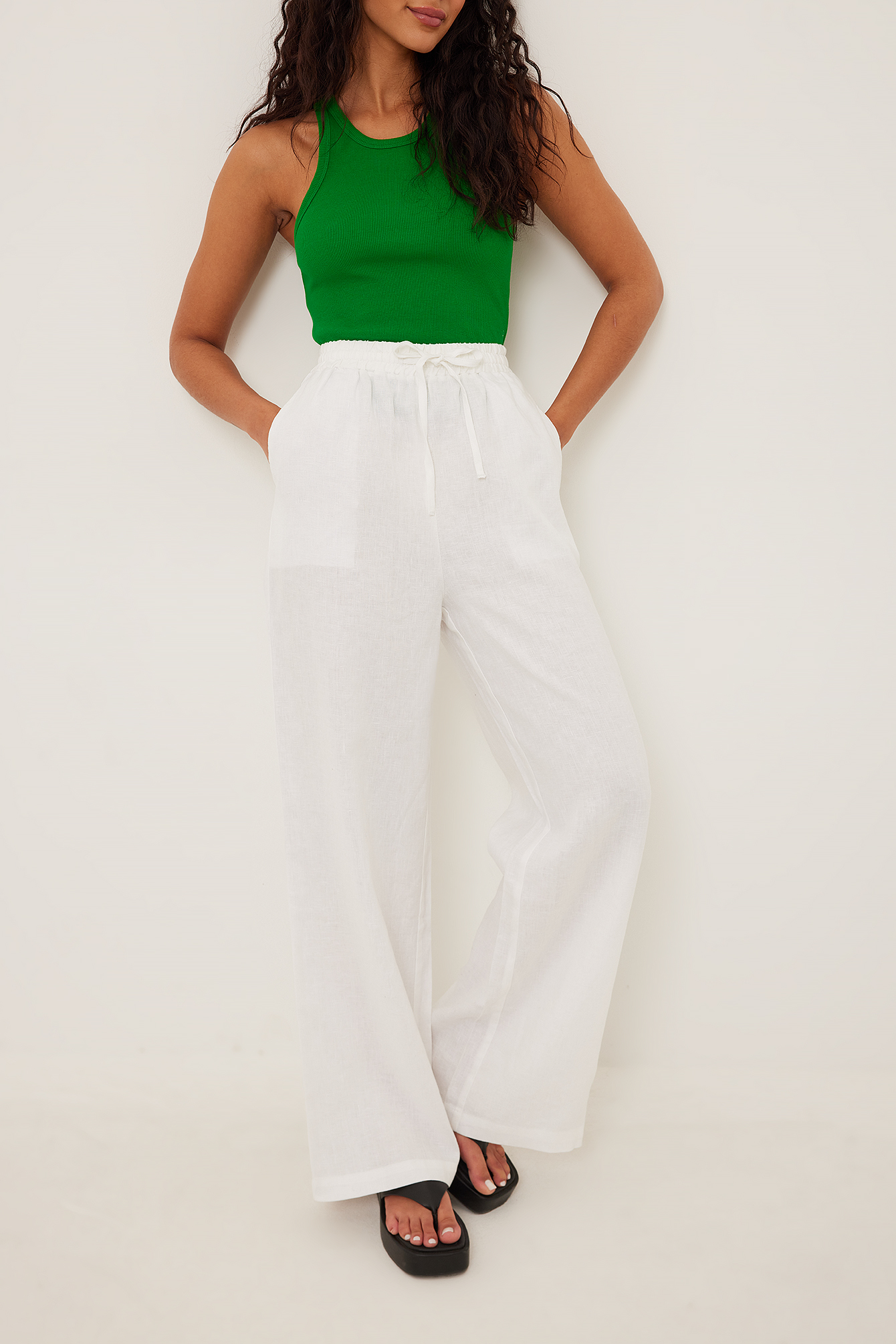 Elastic Waist Linen Trousers White | na 