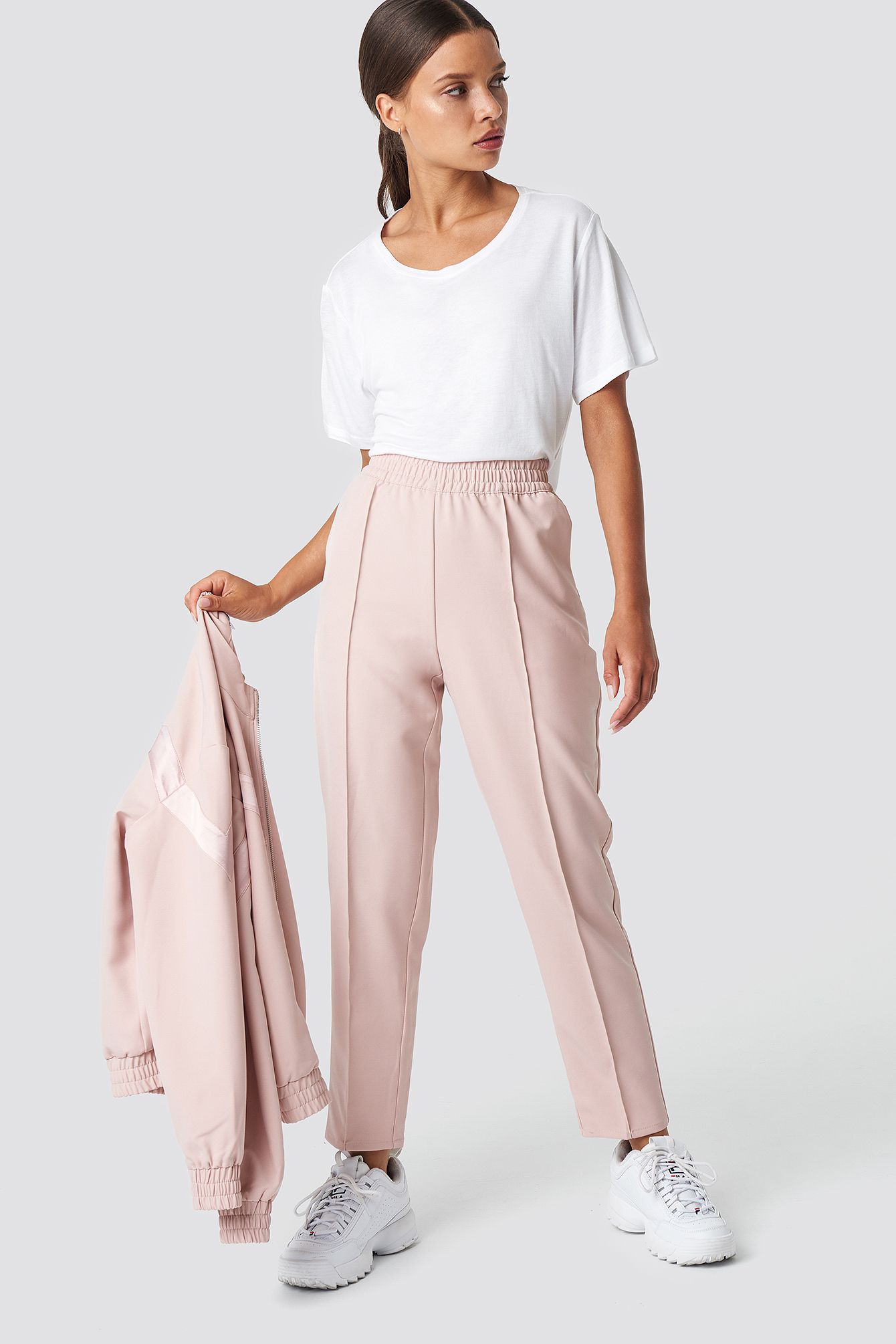 Elastic Waist Seamline Pants Dusty Pink