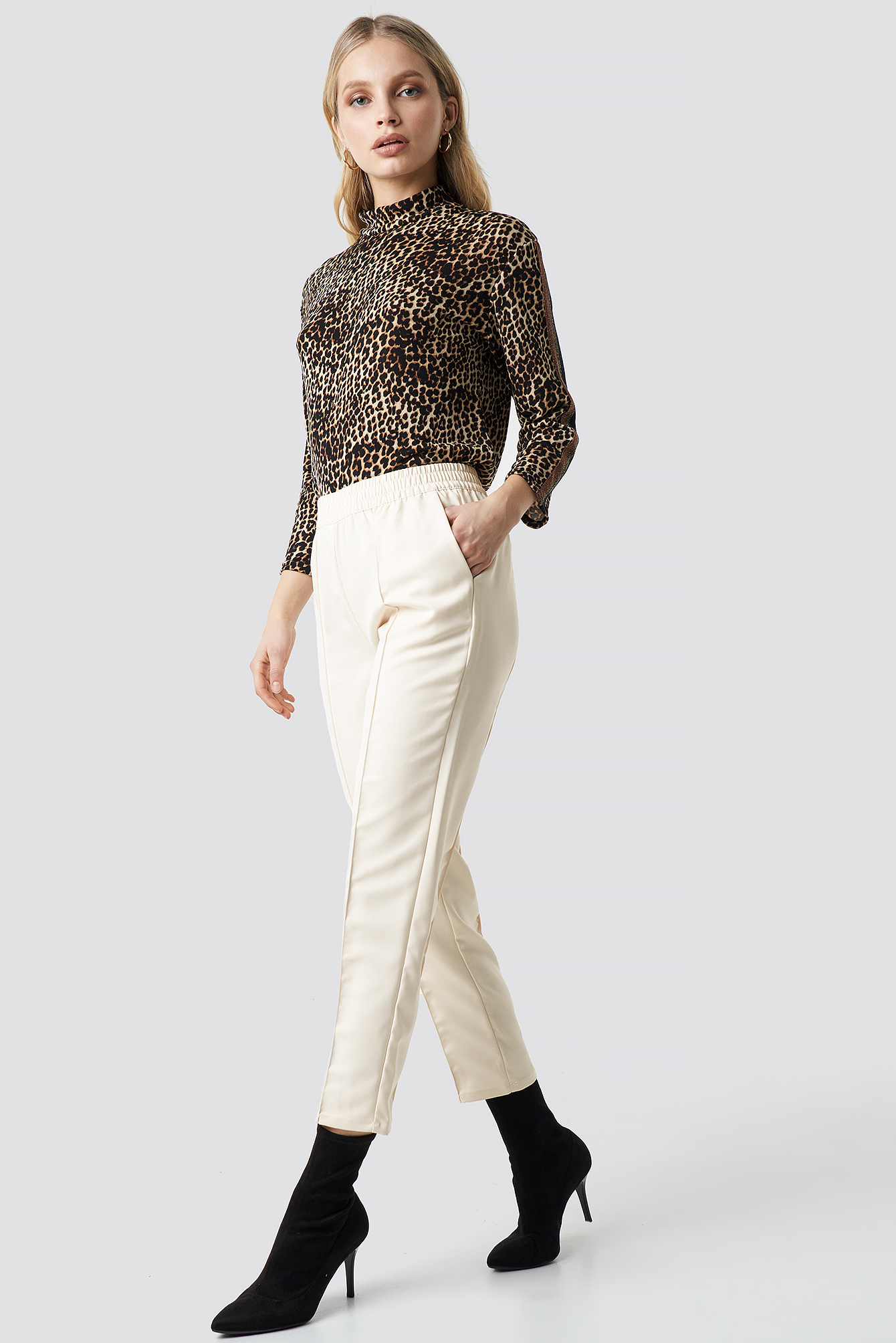 Elastic Waist Seamline Pants Off White