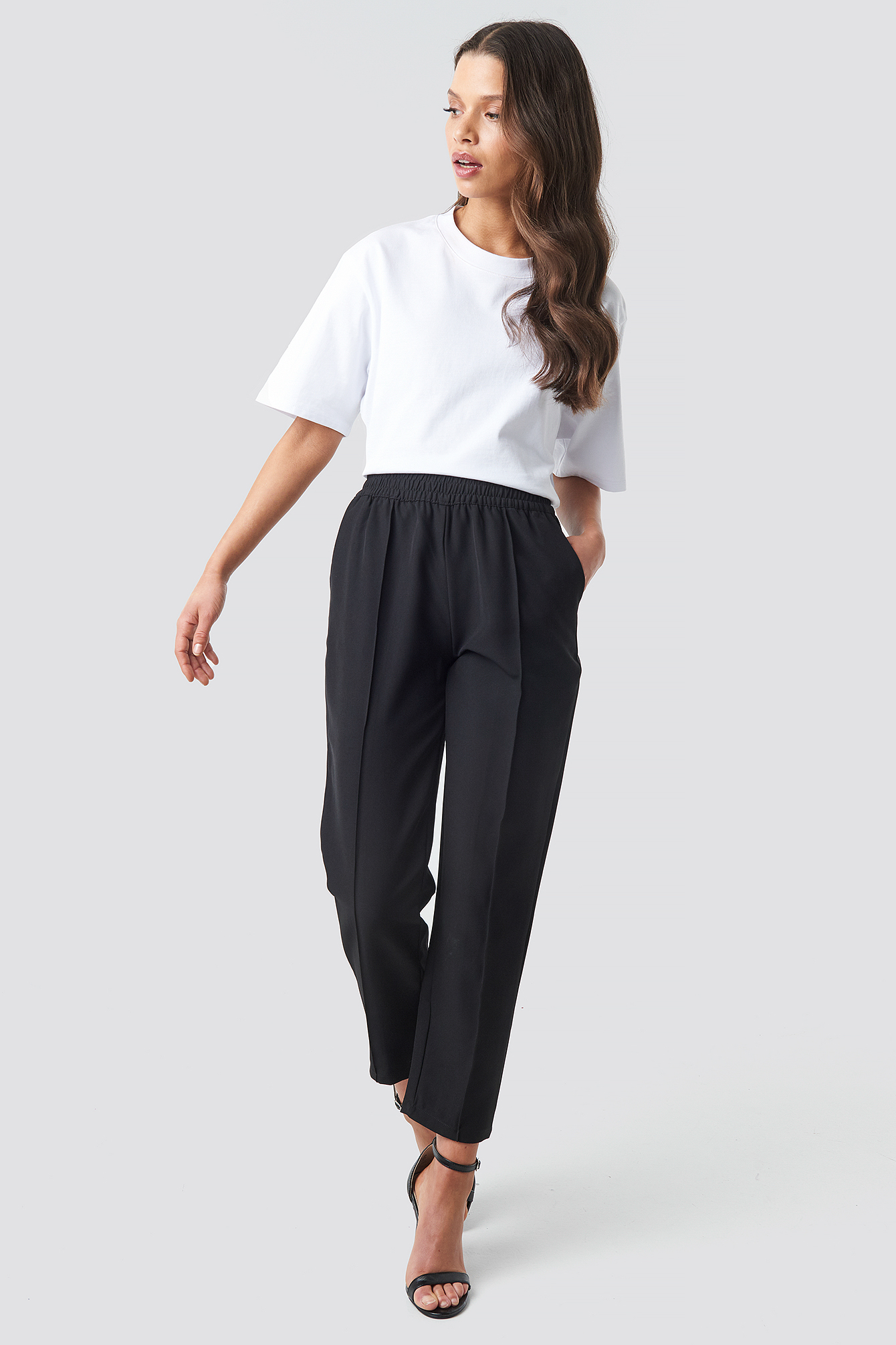 Elastic Waist Seamline Pants Black