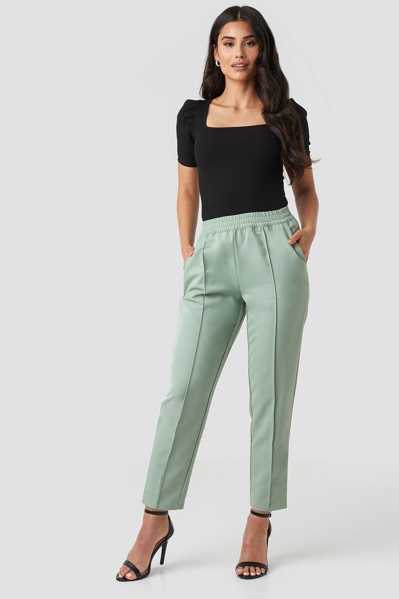 Elastic Waist Seamline Pants Dusty Green