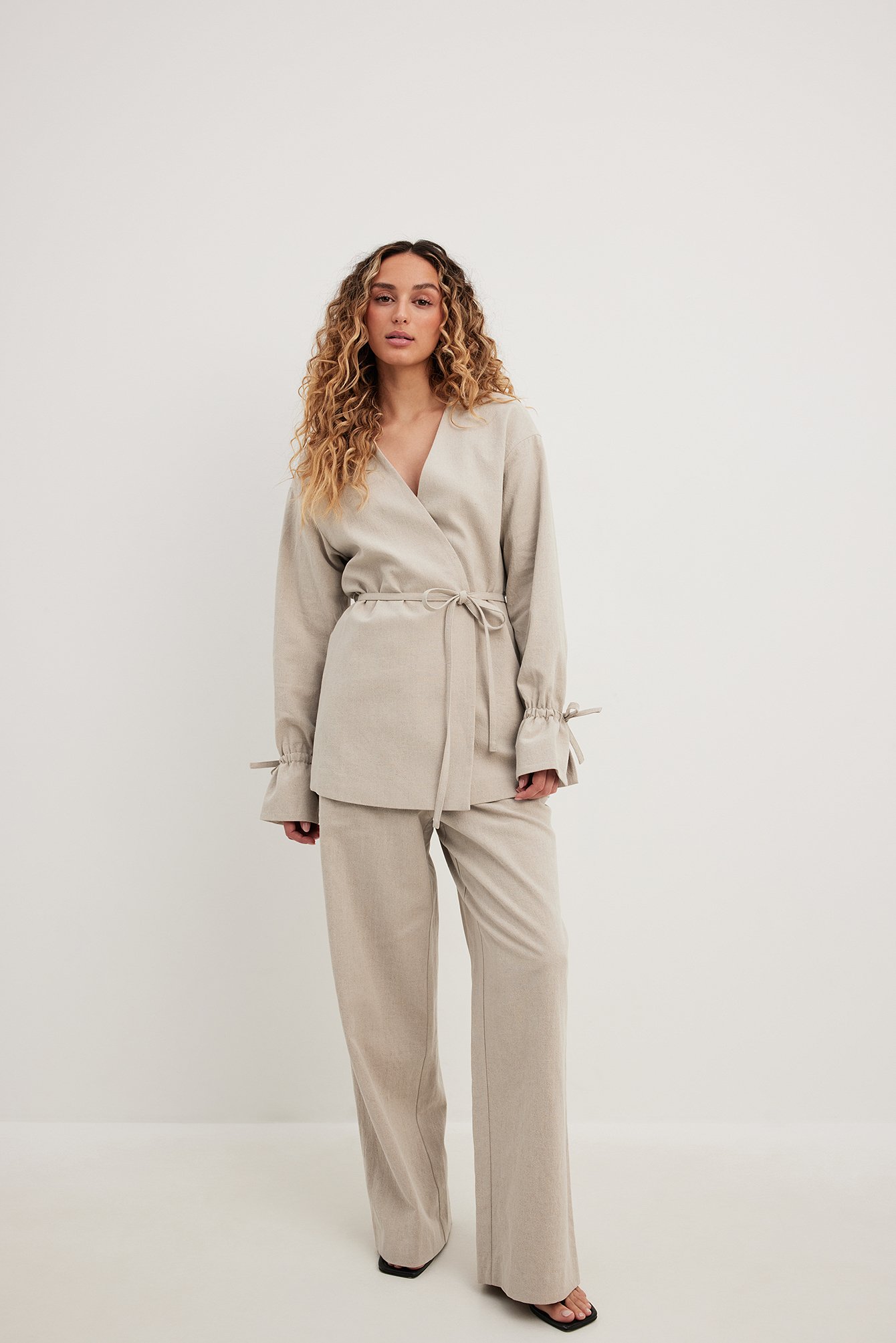 NA-KD Byxor med elastisk midja - Linnebyxor - Beige - EU 42 - NA-KD / NAKD