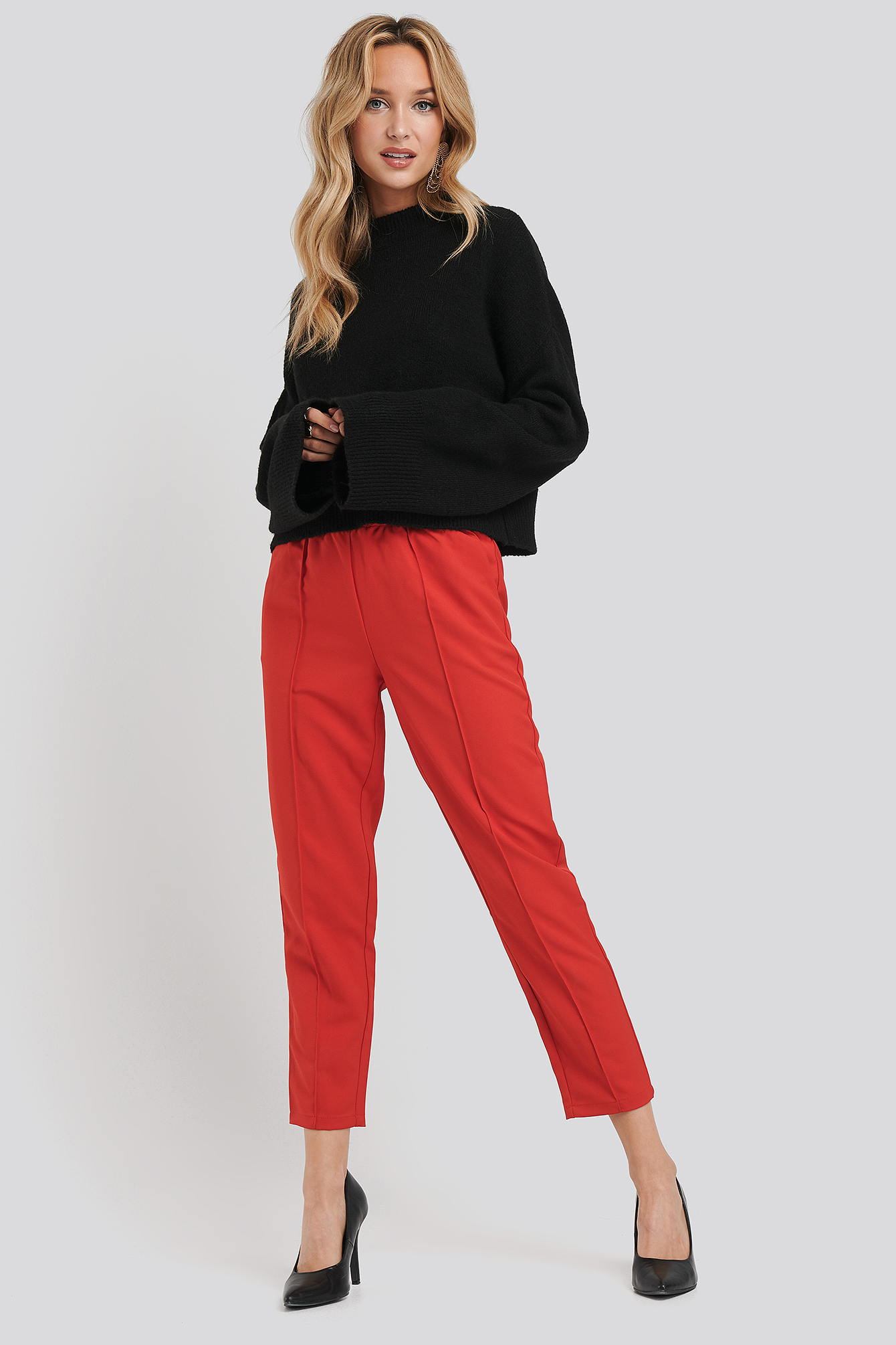 Elastic Waist Seamline Pants Red