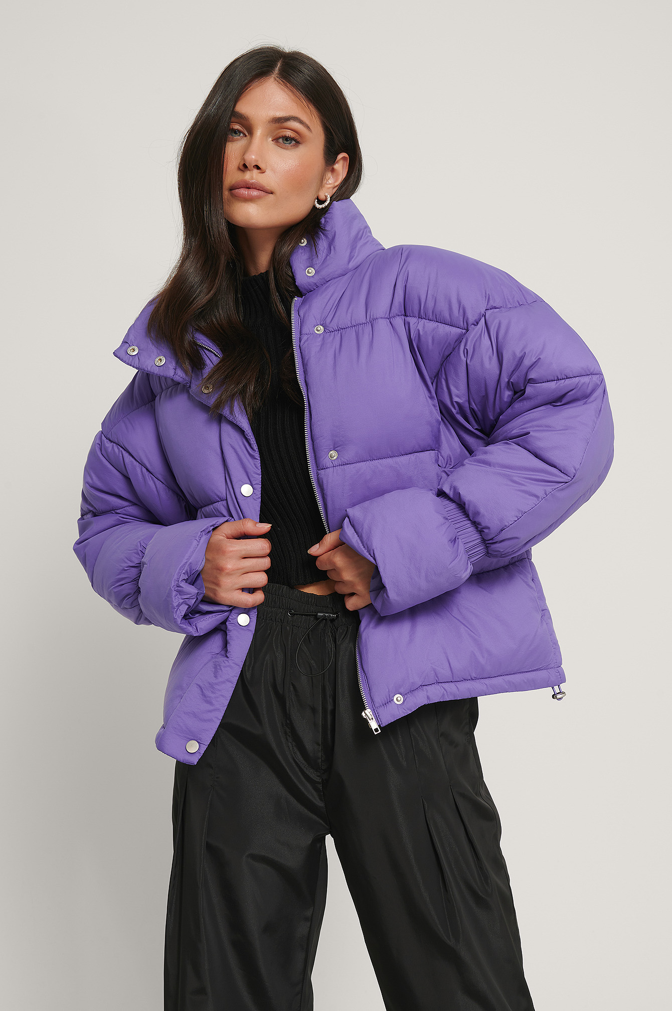 Elastic Detail Padded Jacket Purple 