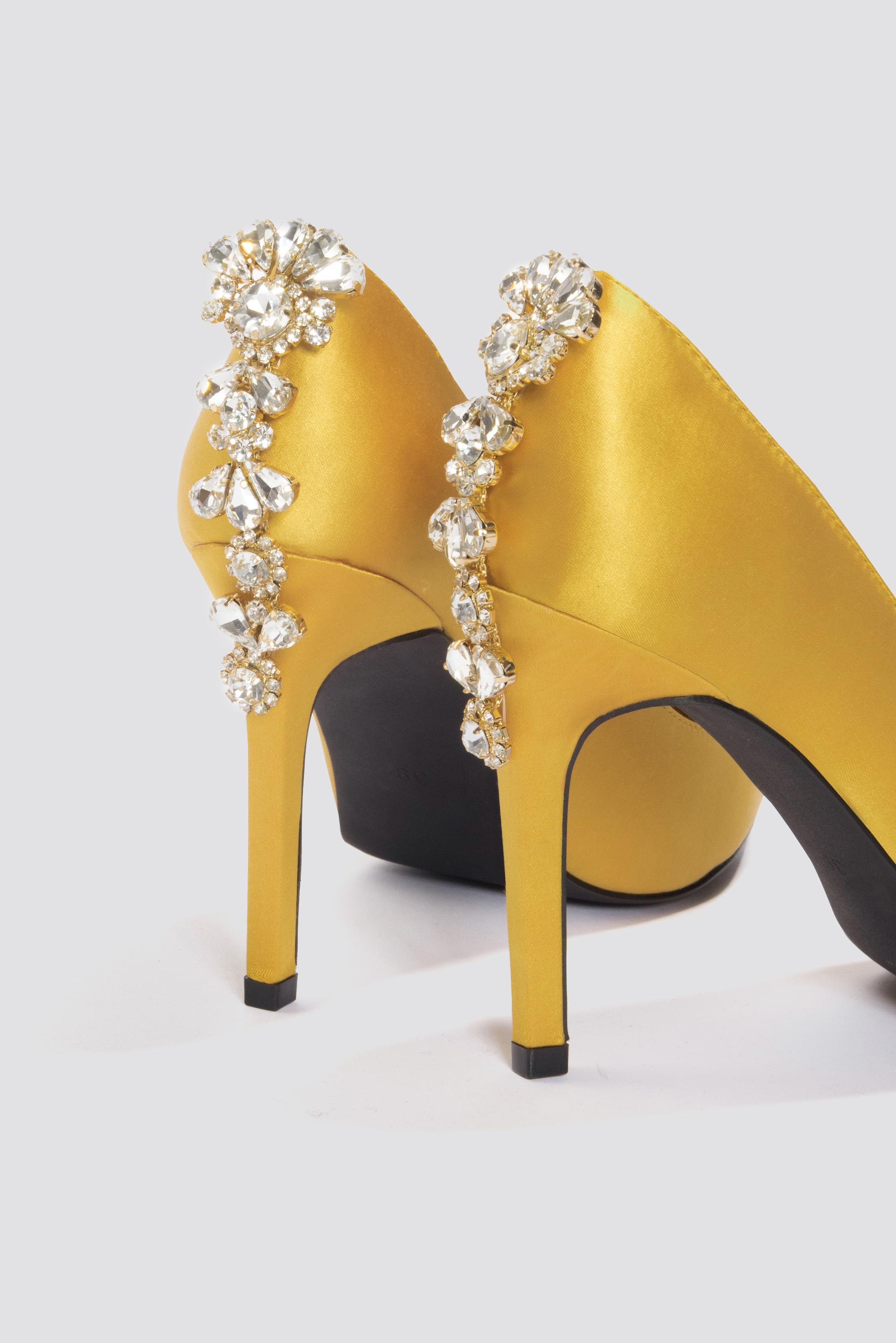 gold satin heels
