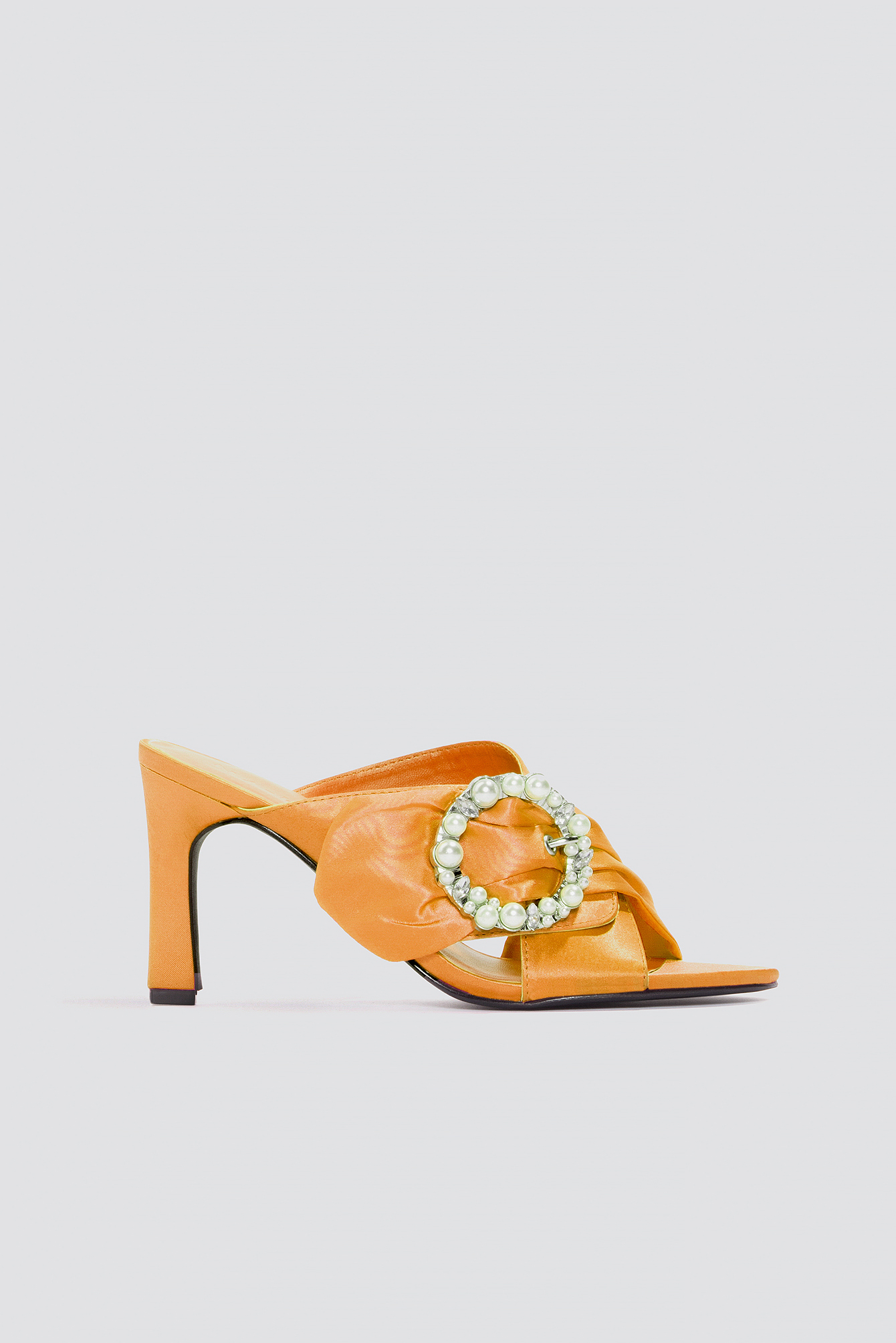 Embellished Heeled Mule Sandals Orange