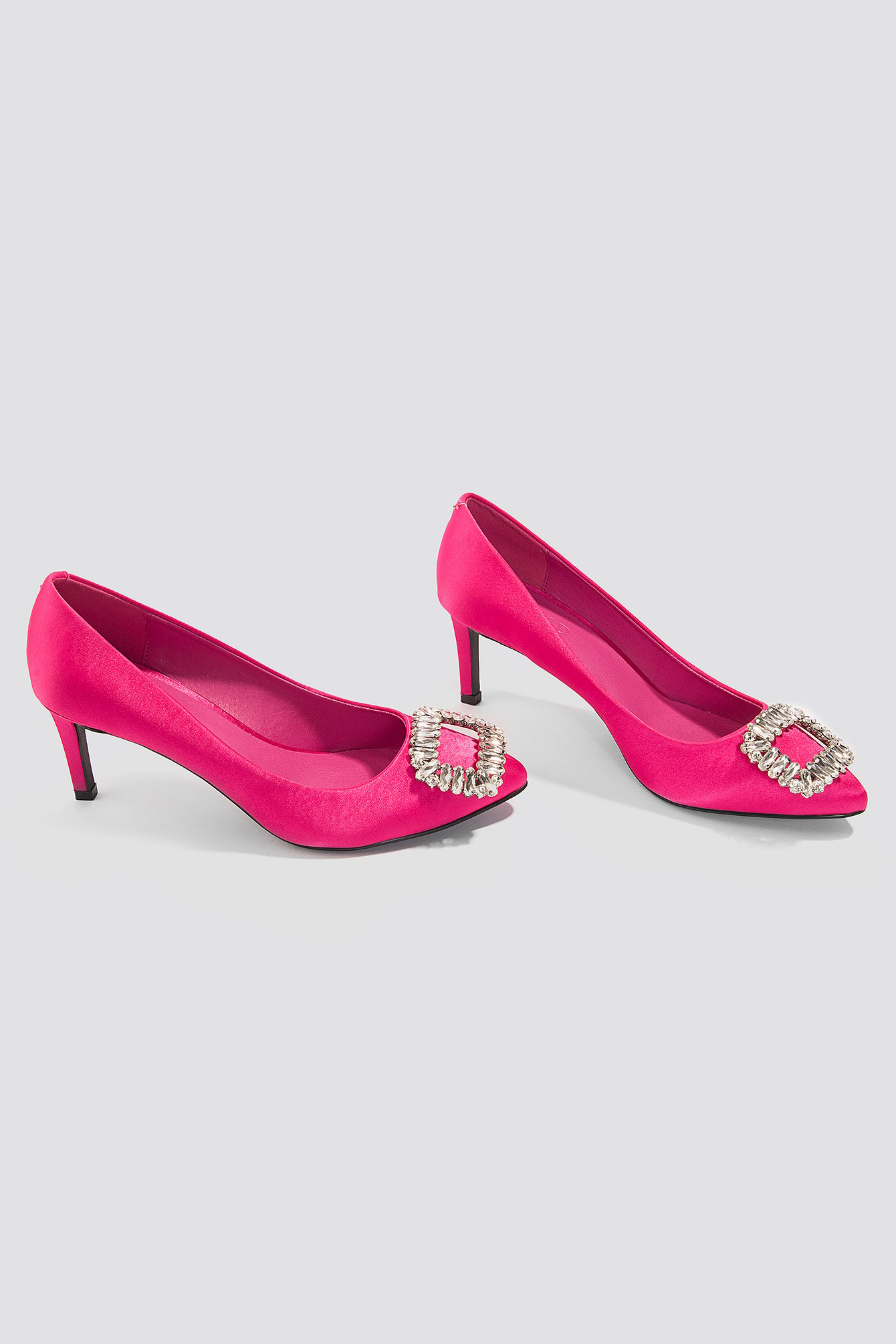 Embellished Mid Heel Satin Pumps Pink 