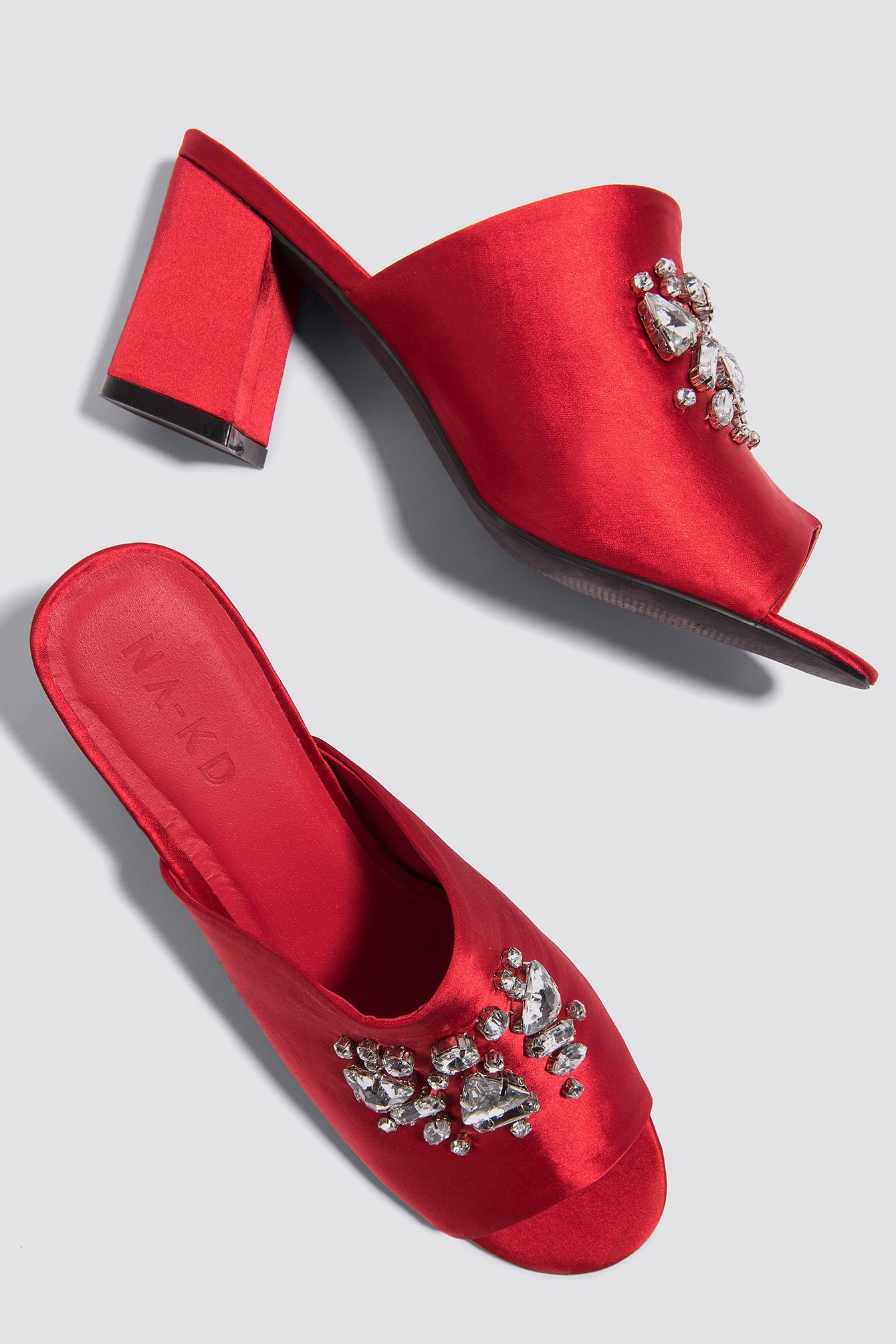 Embellished Mule Sandals Red