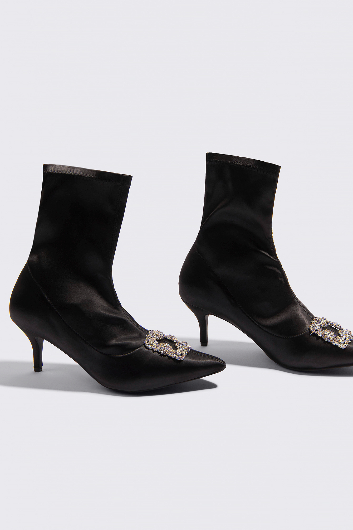 Embellished Satin Sock Boots Black