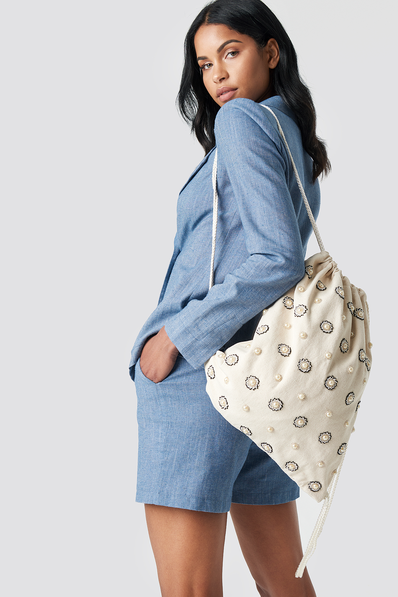 Embellished Tote Sack Natural