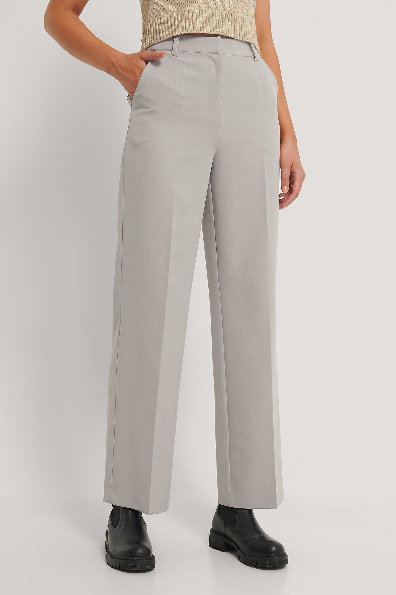 Straight Leg Suit Trousers Grey | na-kd.com