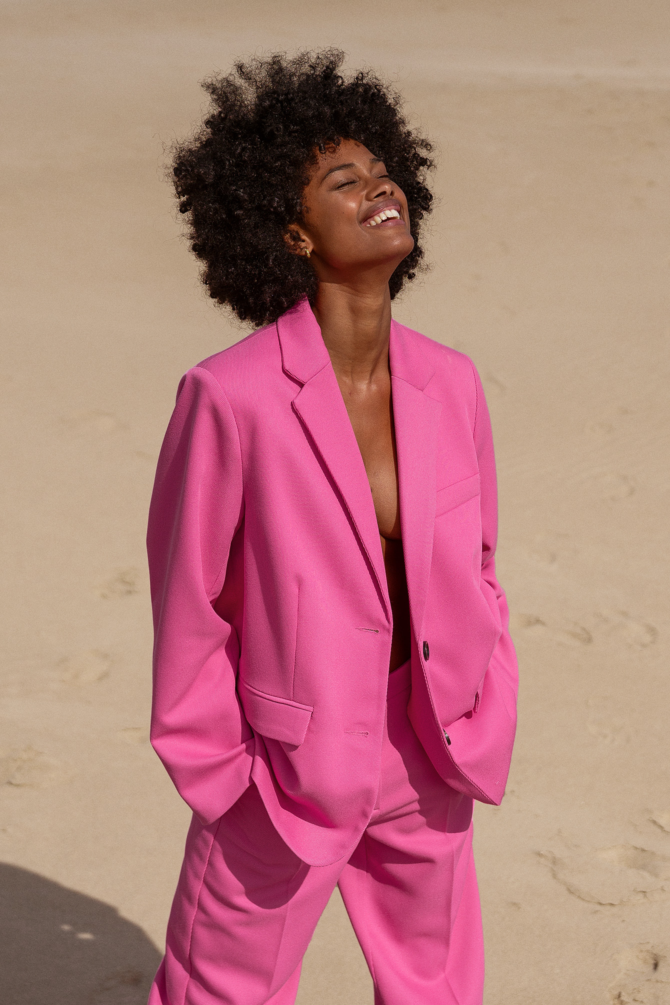 Na-kd Classic Oversized Twill Blazer Pink In Strong Pink ModeSens
