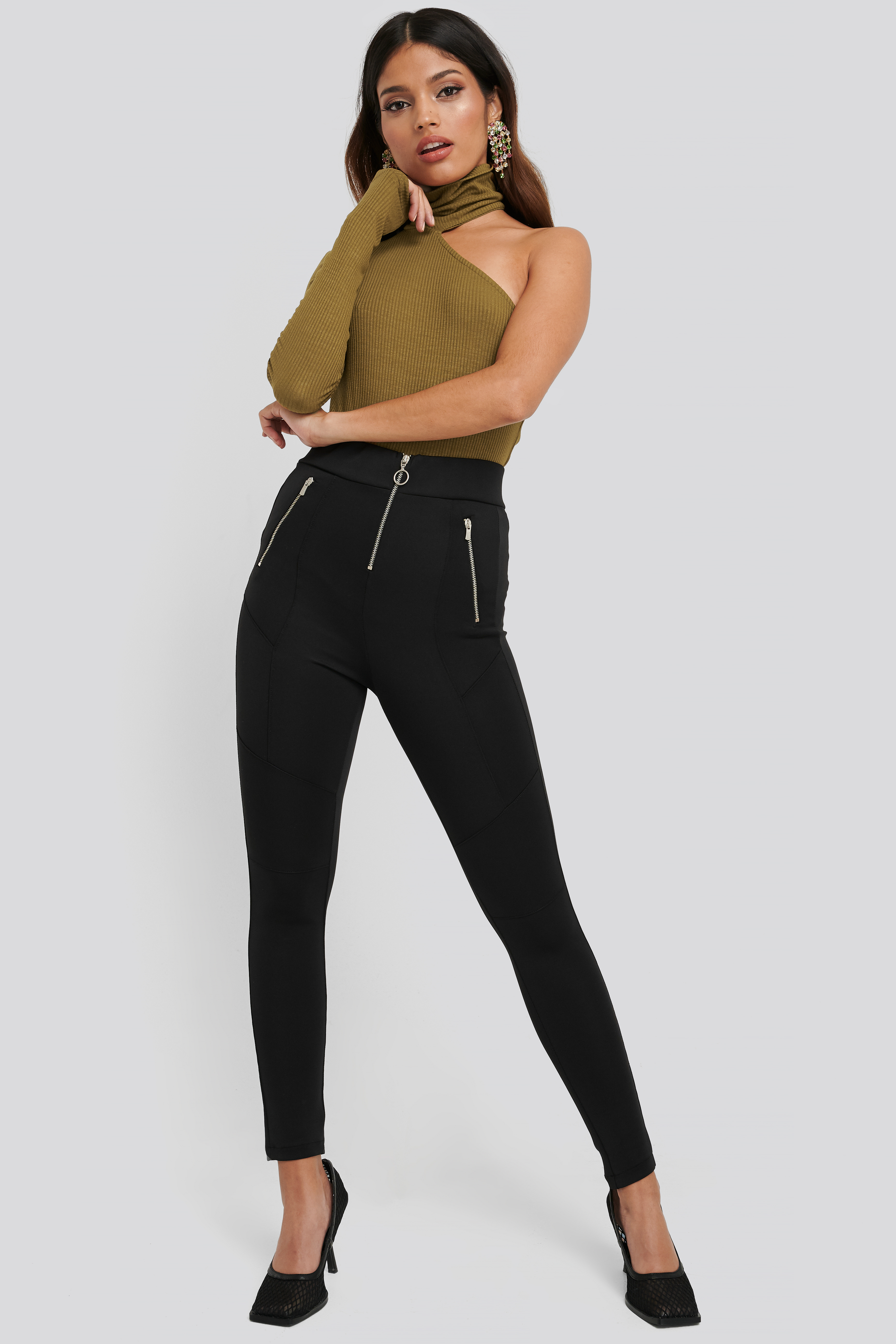 Exposed Zipper Leggings Black