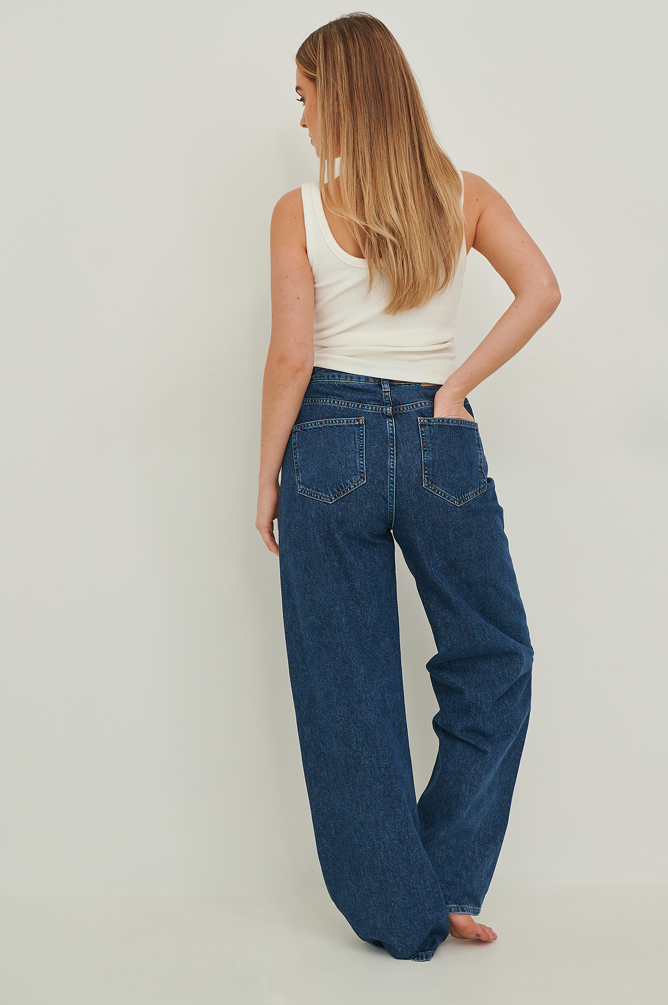 Mid Blue Organisch Denim-Jeans Mit Weiten Beinen Und Hoher Taille