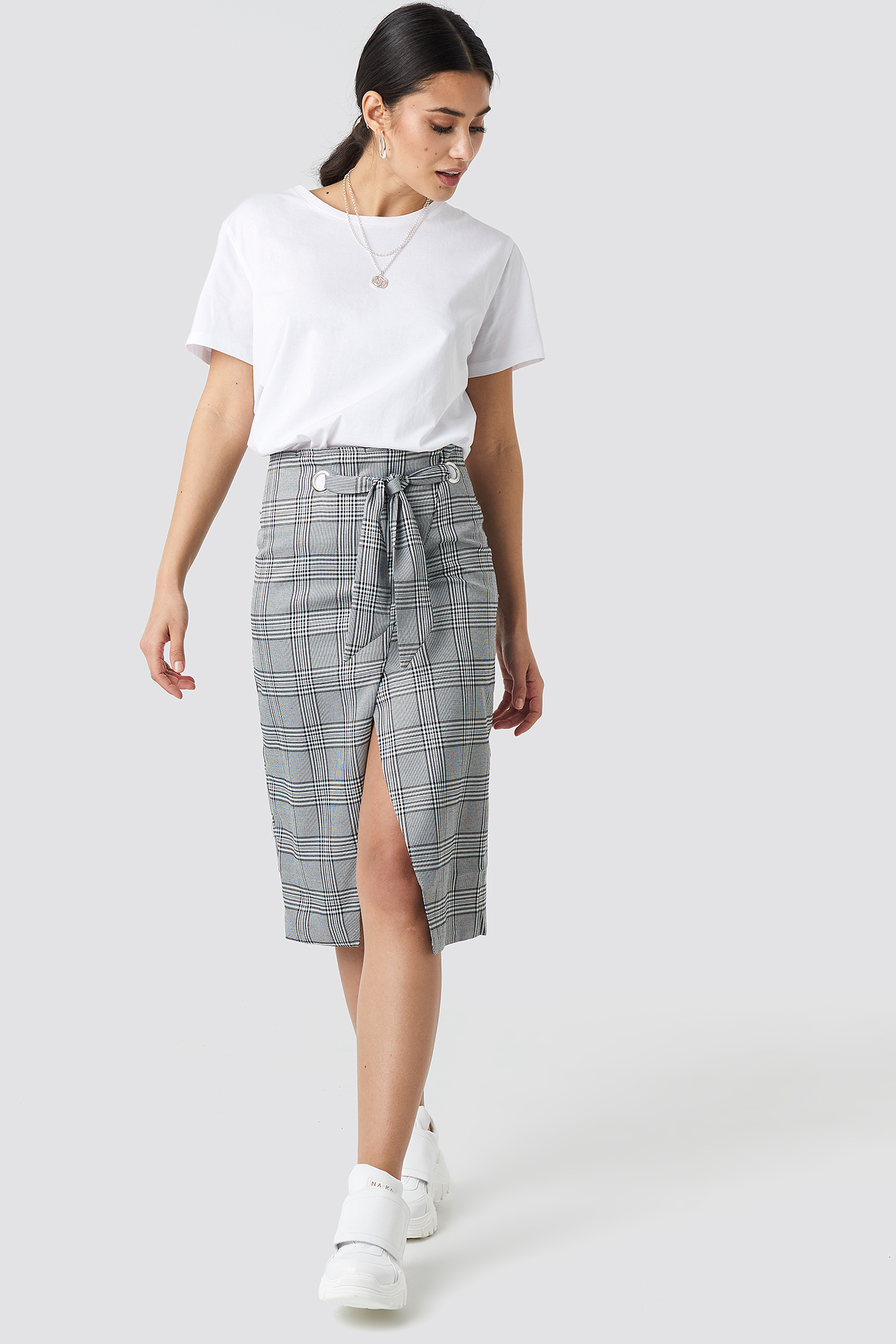 Eyelet Wrap Checkered Skirt Checkered