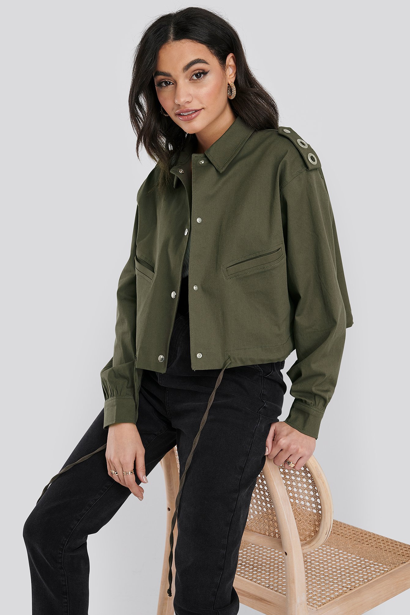 Eyelet Detail Jacket Army Green