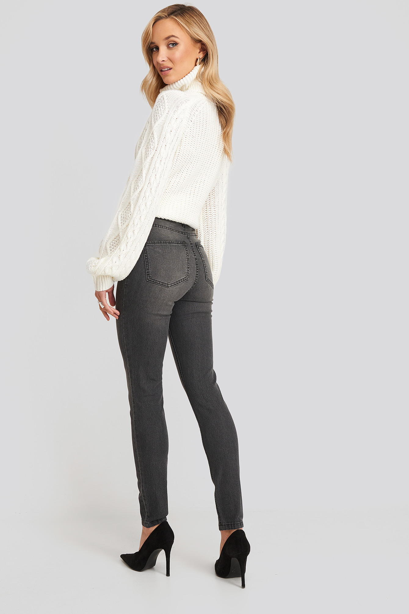 Fake Pocket Skinny Jeans Grey