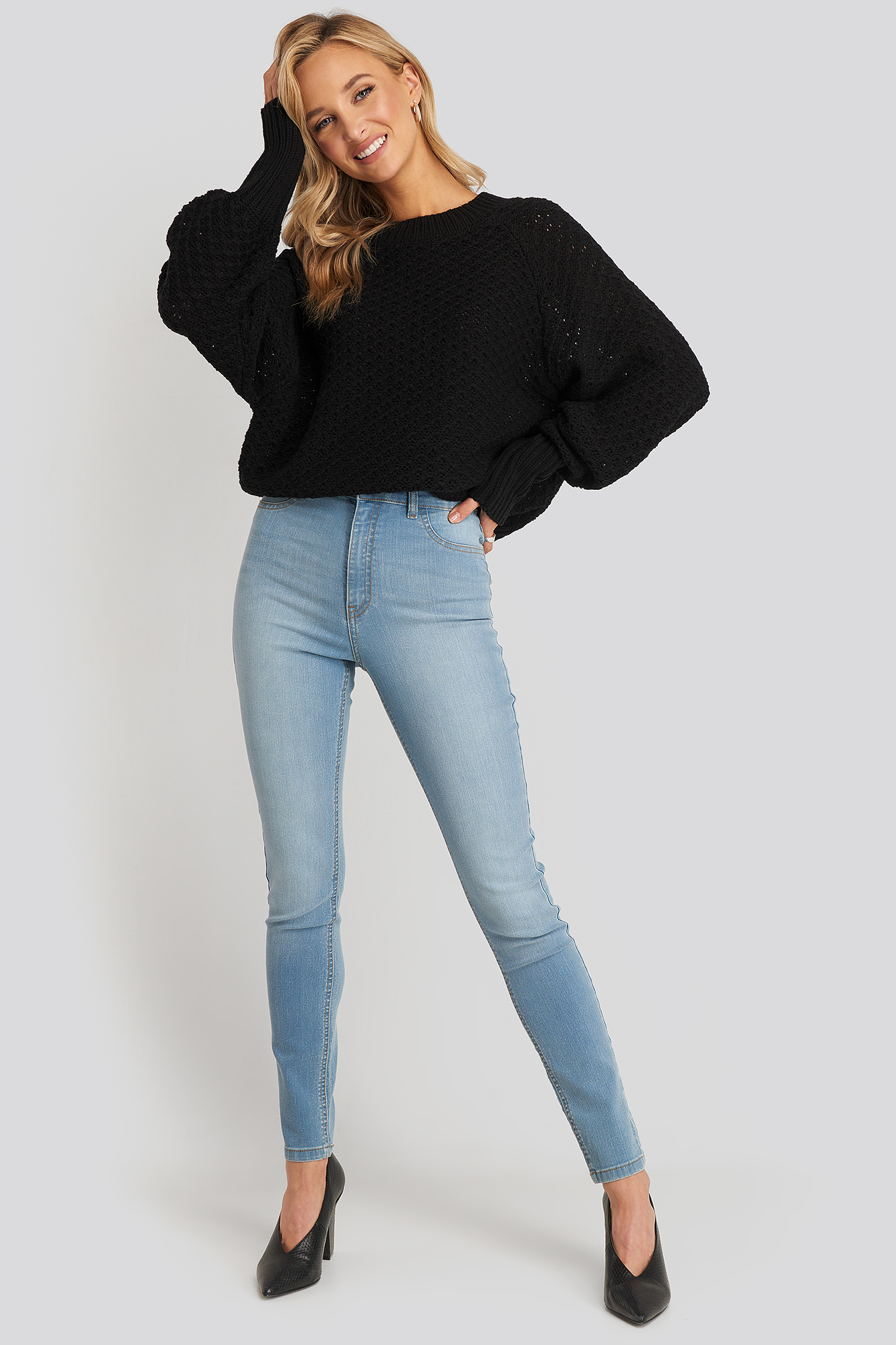 Fake Pocket Skinny Jeans Light Blue