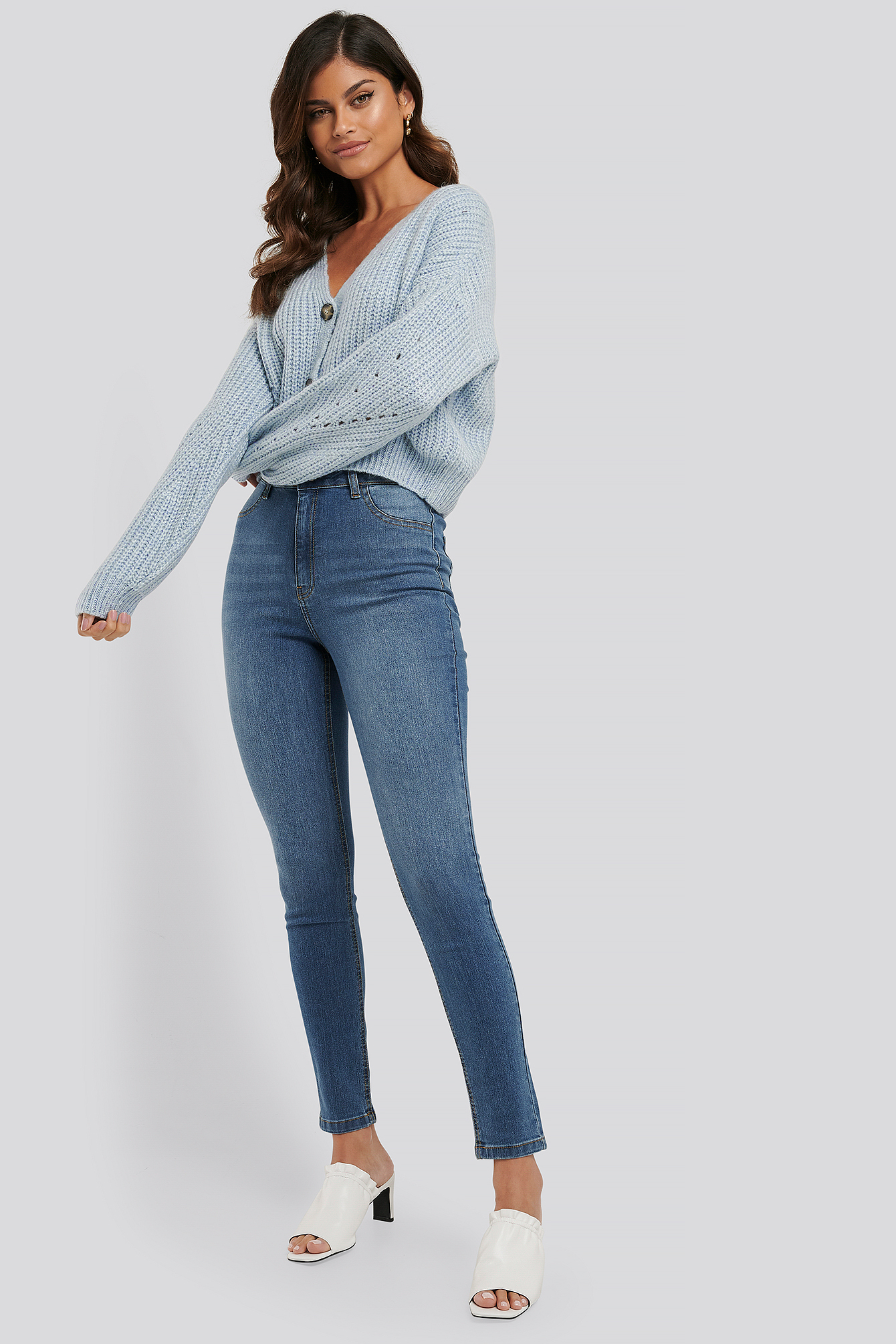 NA-KD Denim Fake Pocket Skinny Jeans in Blau Damen Bekleidung Jeans Röhrenjeans 