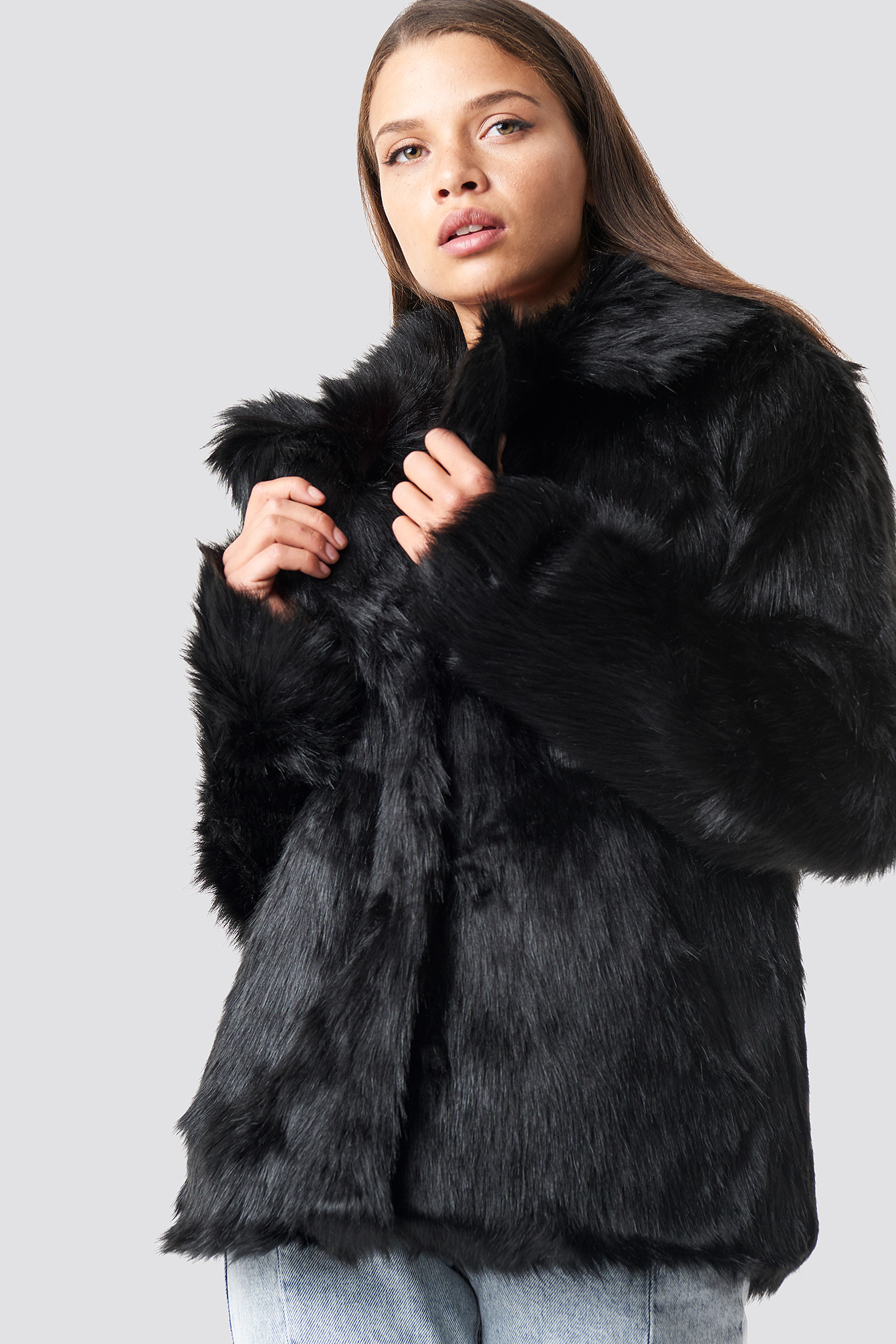 Faux Fur Collar Jacket Black | NA-KD