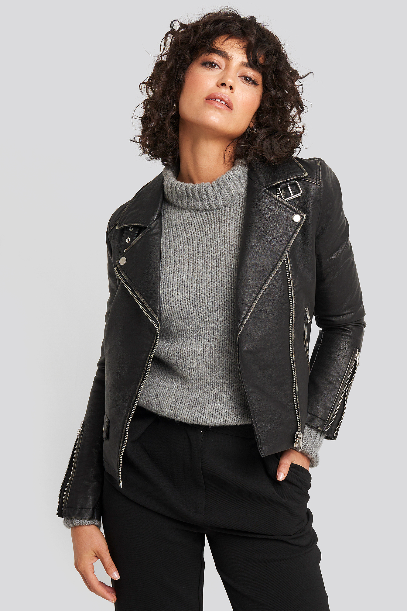 Faux Leather Biker Jacket Black