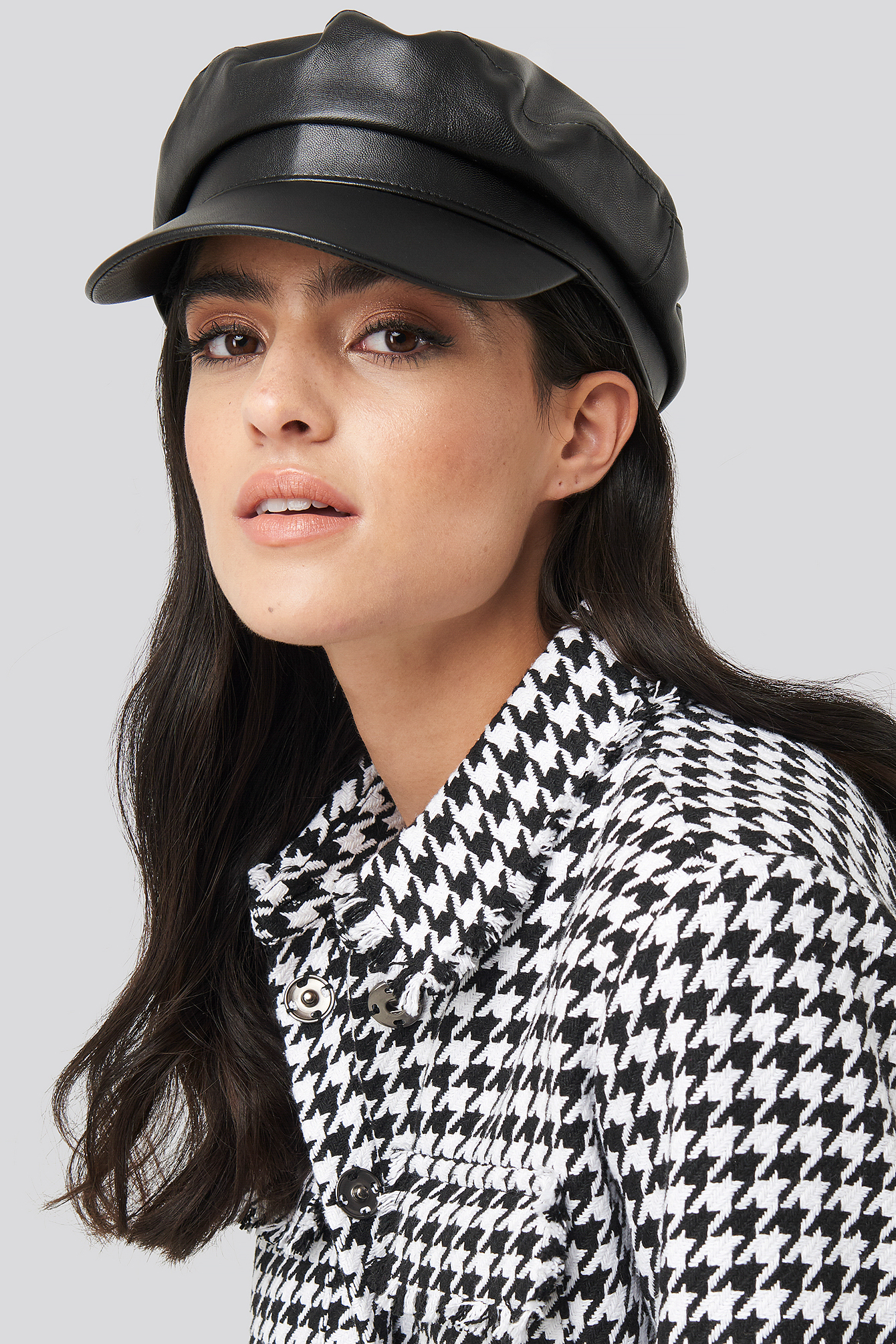 Faux Leather Captains Cap Black