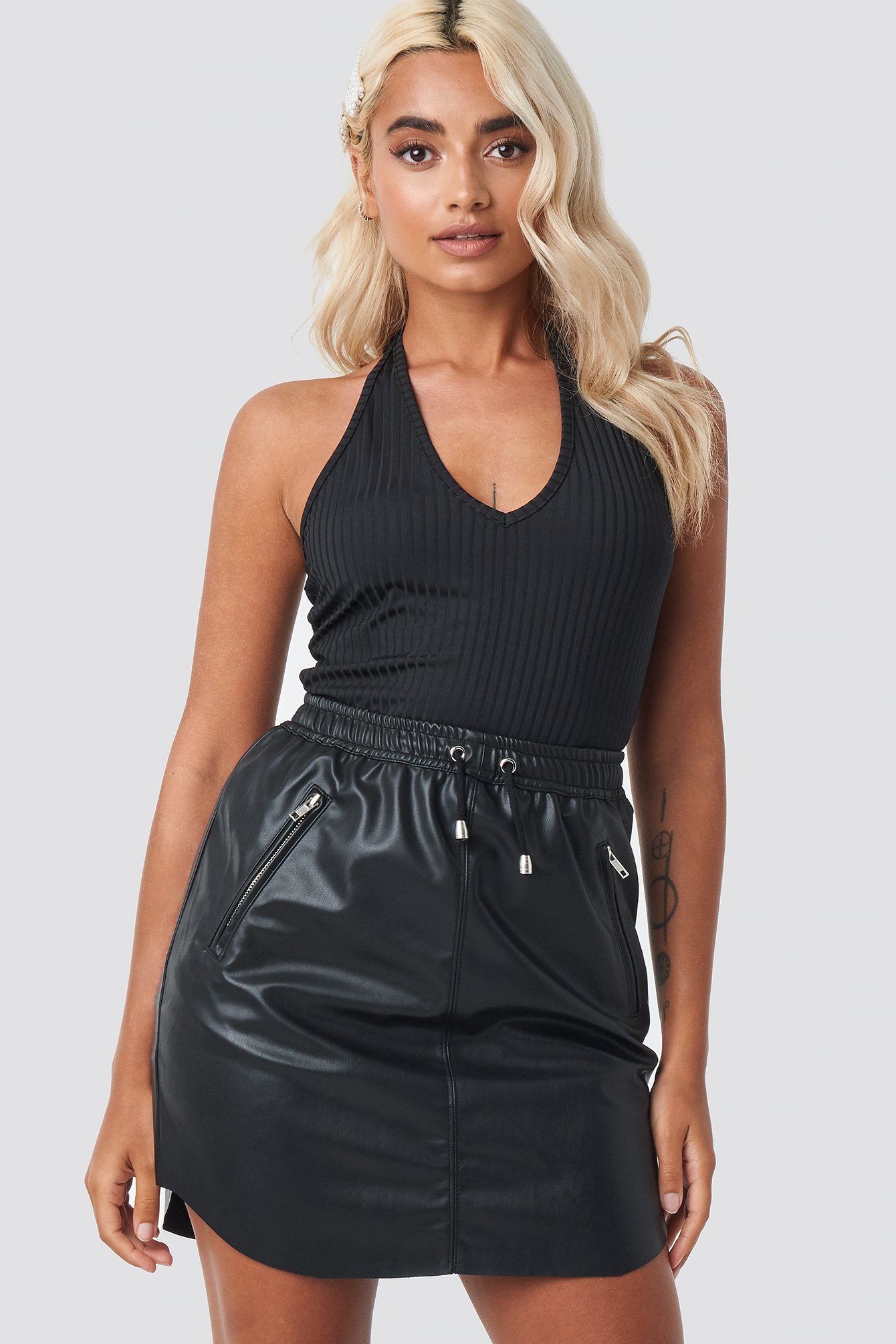 NA-KD Faux Leather Casual Skirt - Black