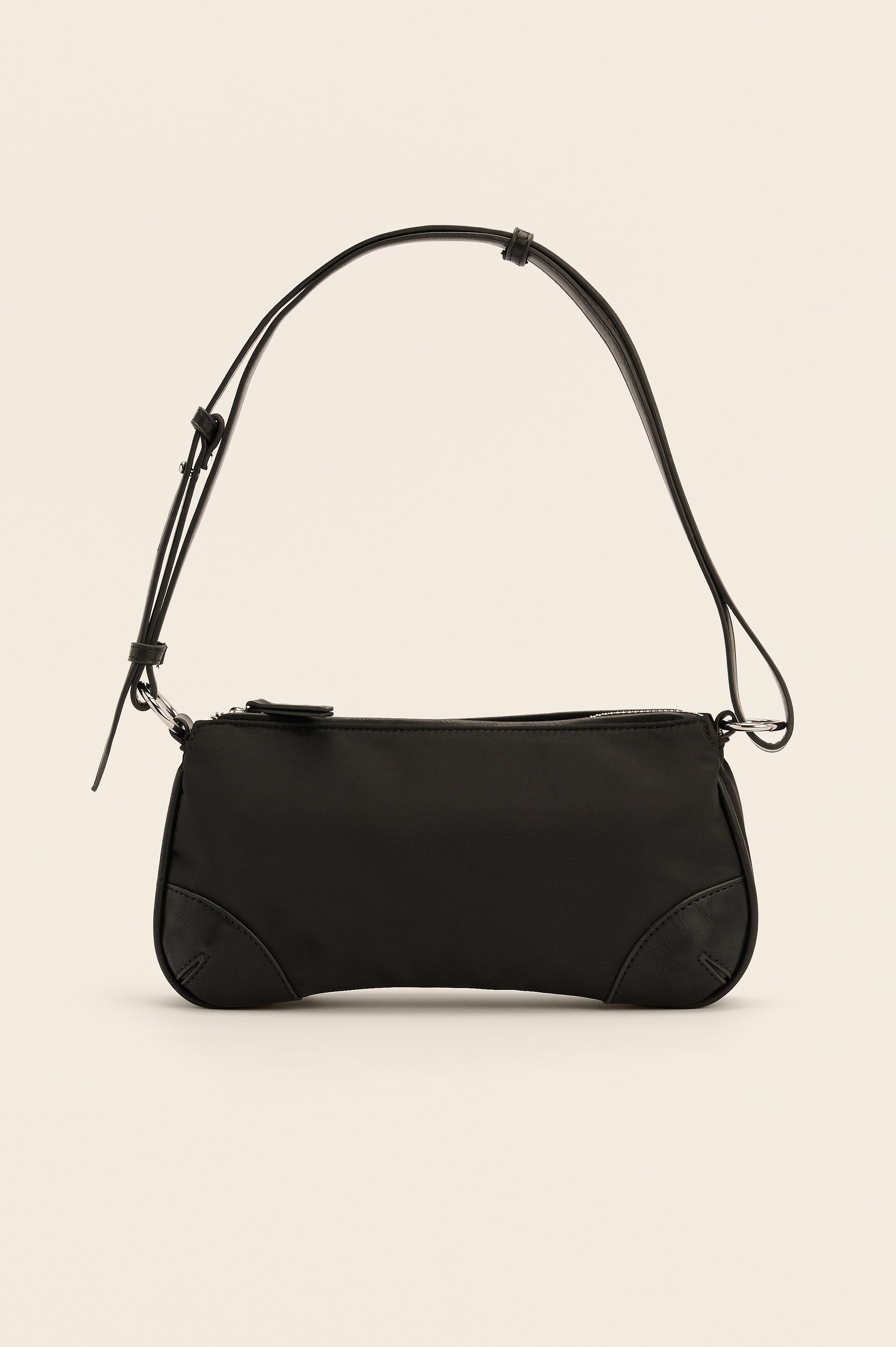 Black Faux Leather Detail Baguette Bag