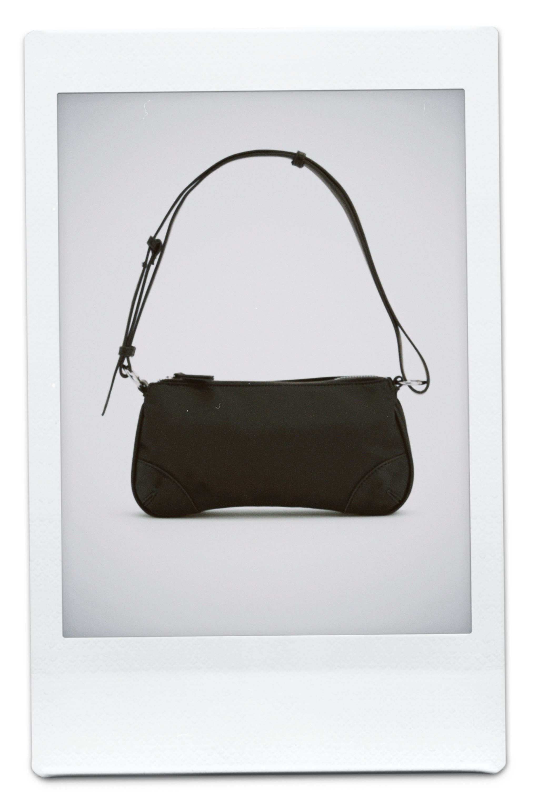 Black Faux Leather Detail Baguette Bag