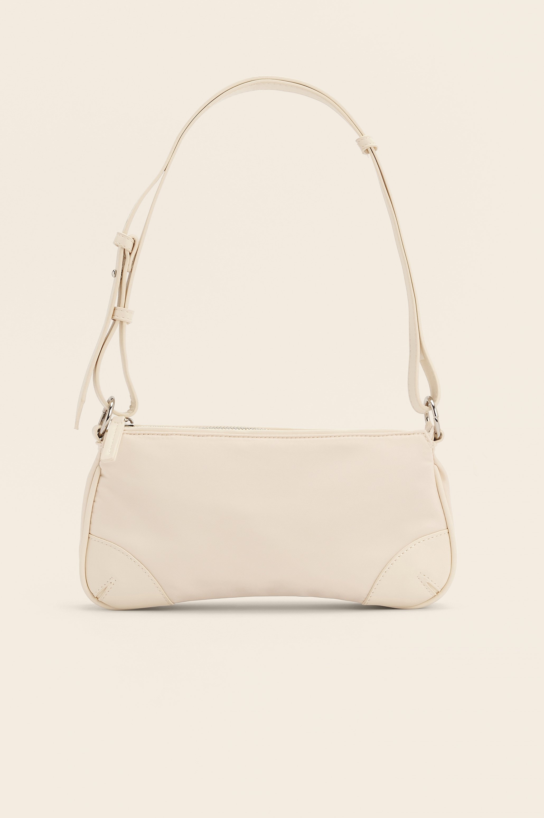 Offwhite Faux Leather Detail Baguette Bag