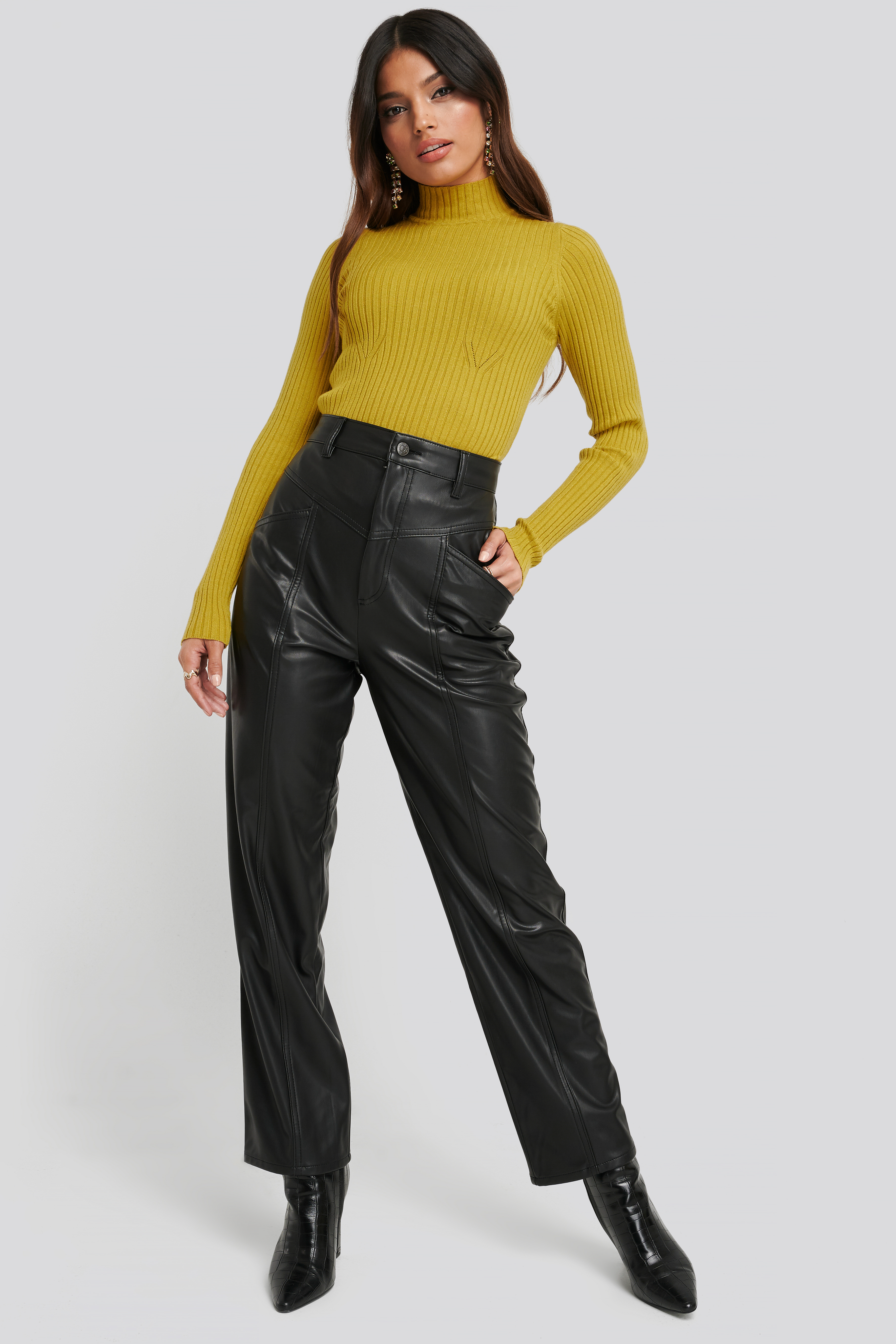 Faux Leather Straight Leg Pants Black