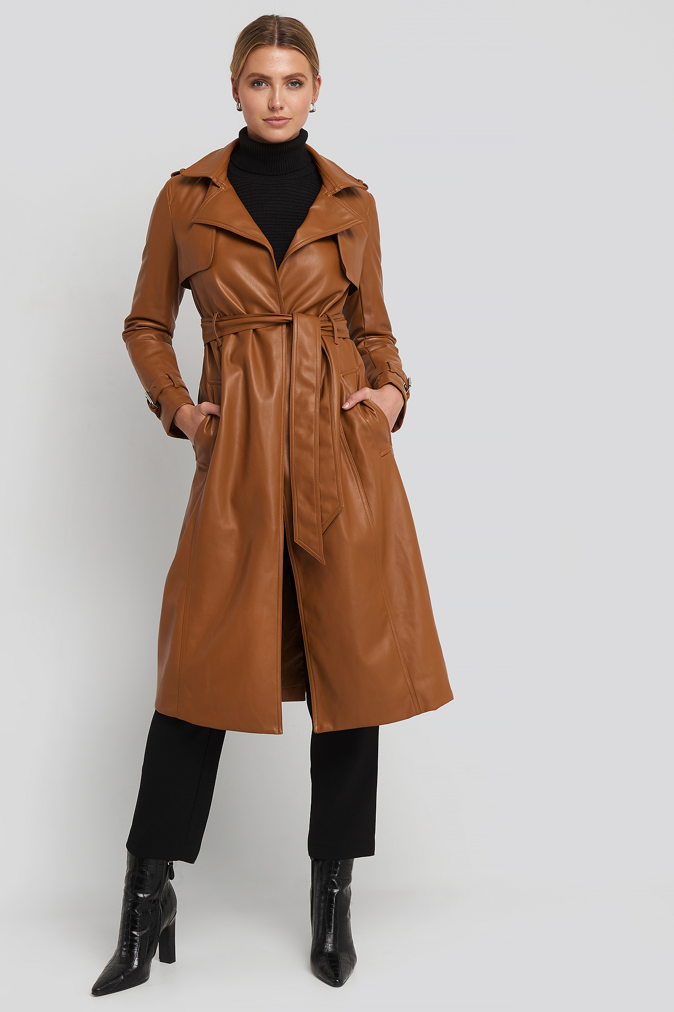 Faux Leather Trenchcoat Cognac