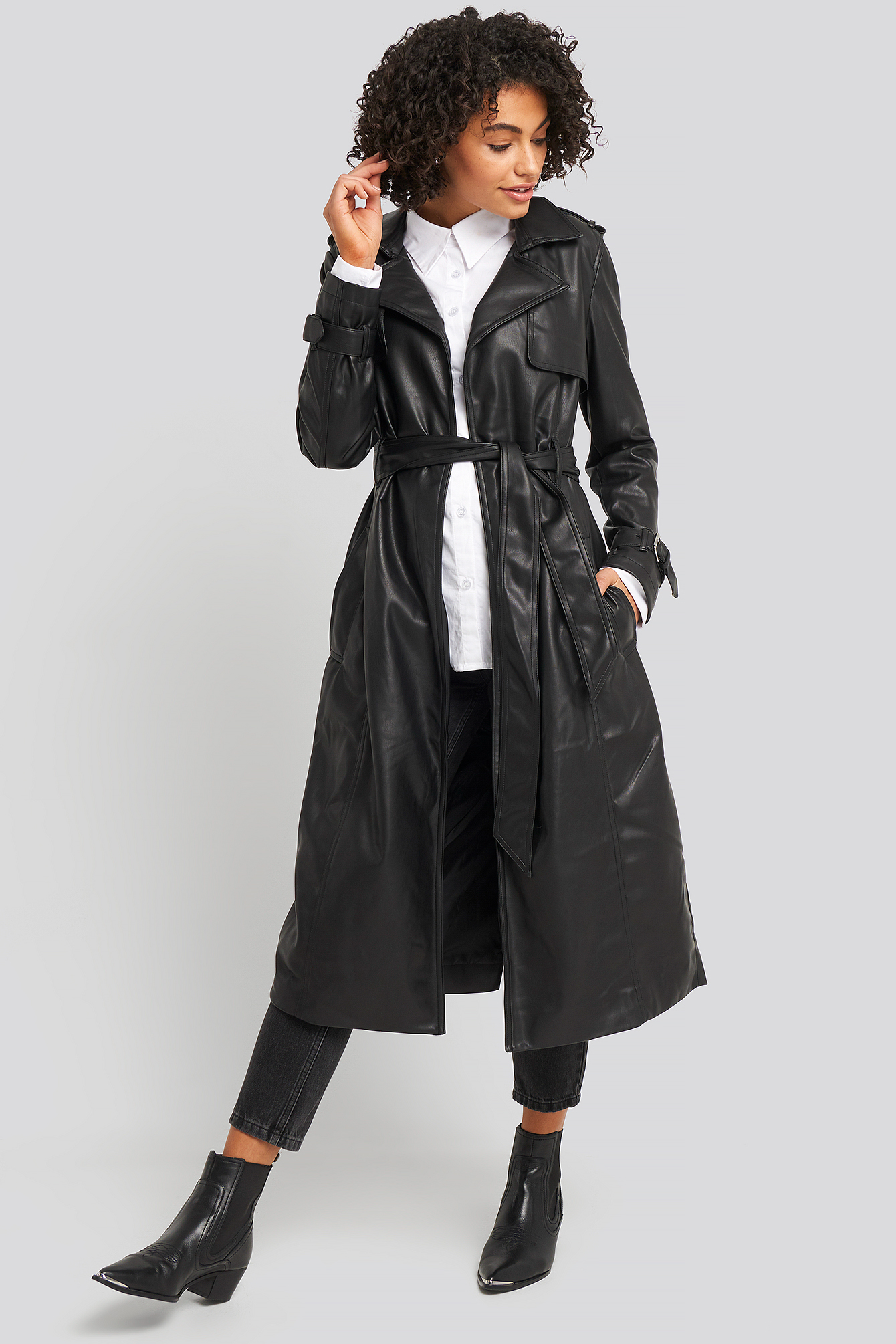 Faux Leather Trenchcoat Black