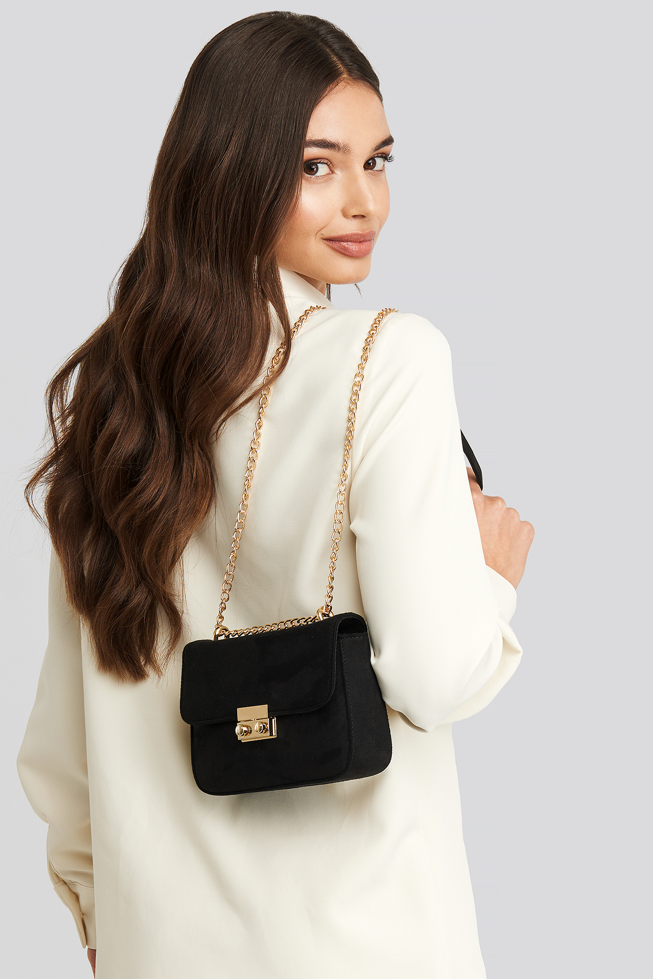 Faux Suede Chain Bag Black