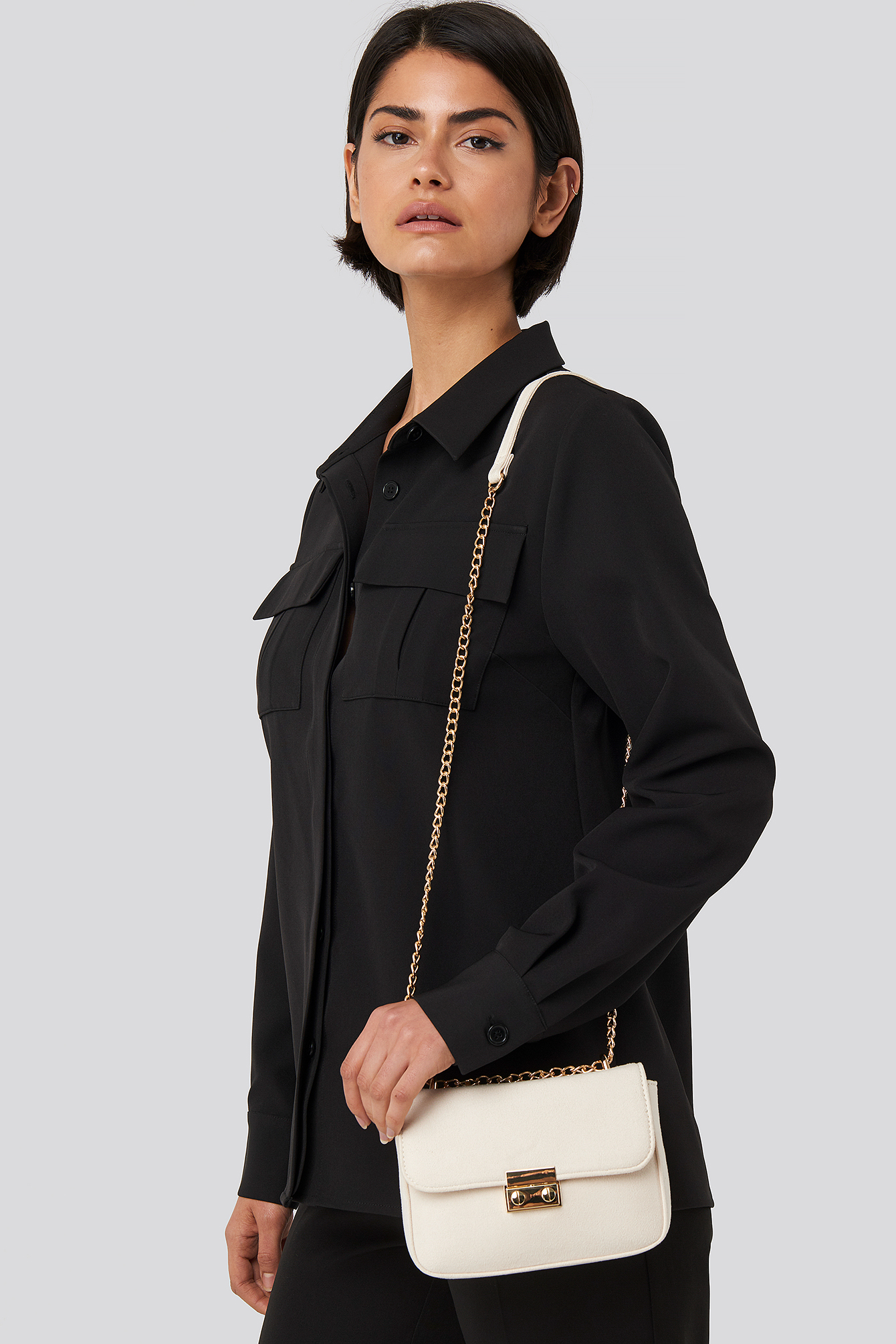 Faux Suede Chain Bag Light Beige