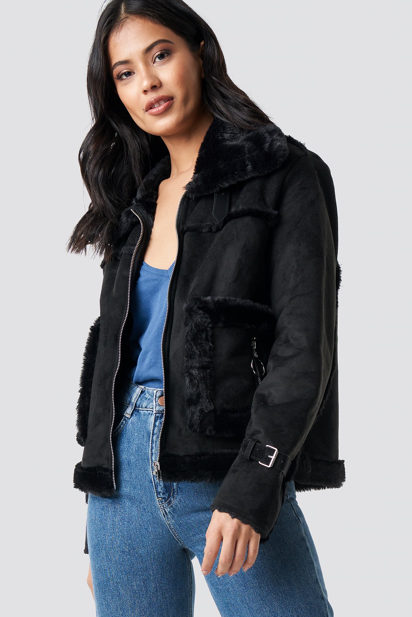 Faux fur lined suede jacket Clearance