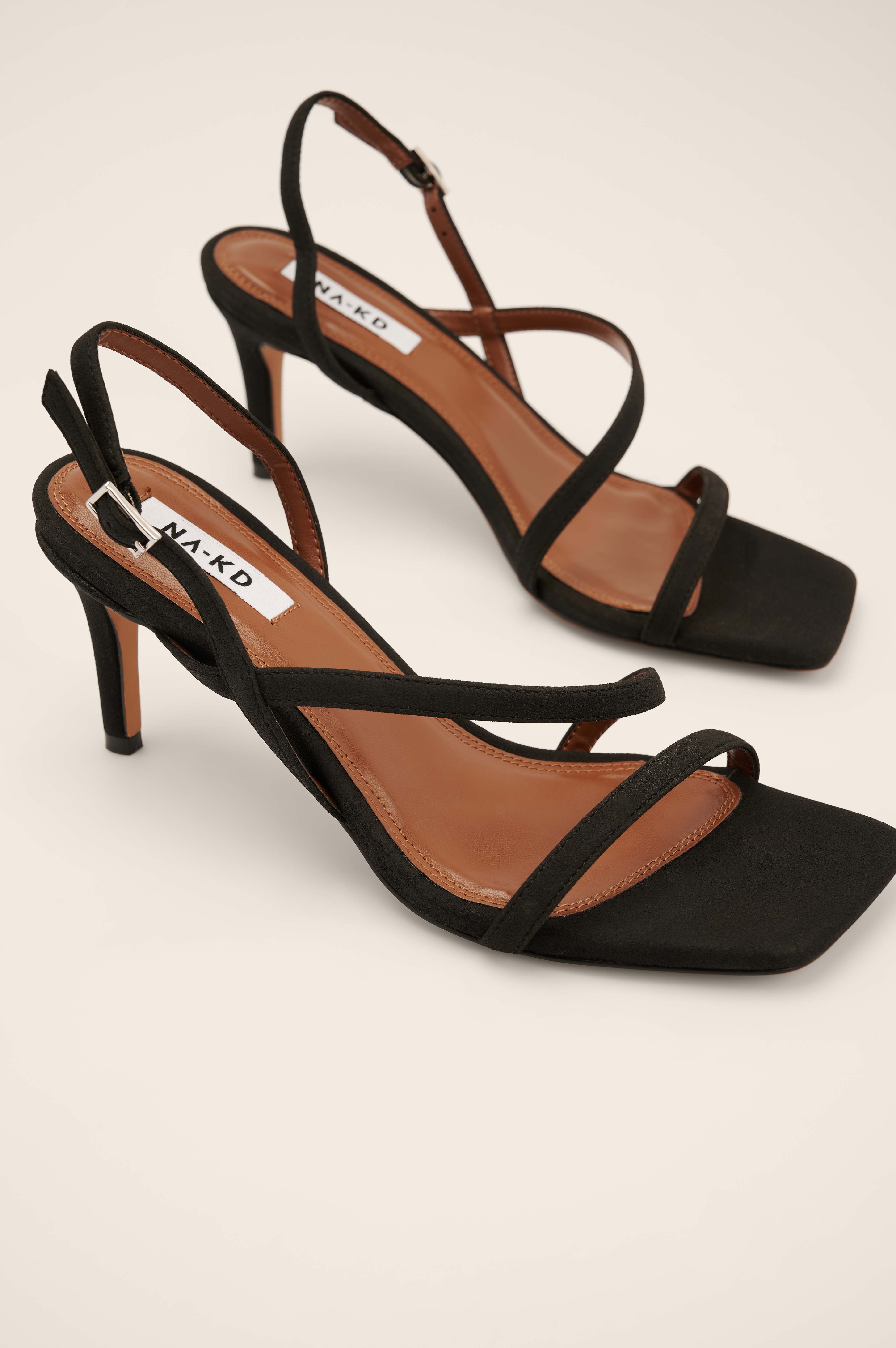 Faux Suede Strappy Heels Black