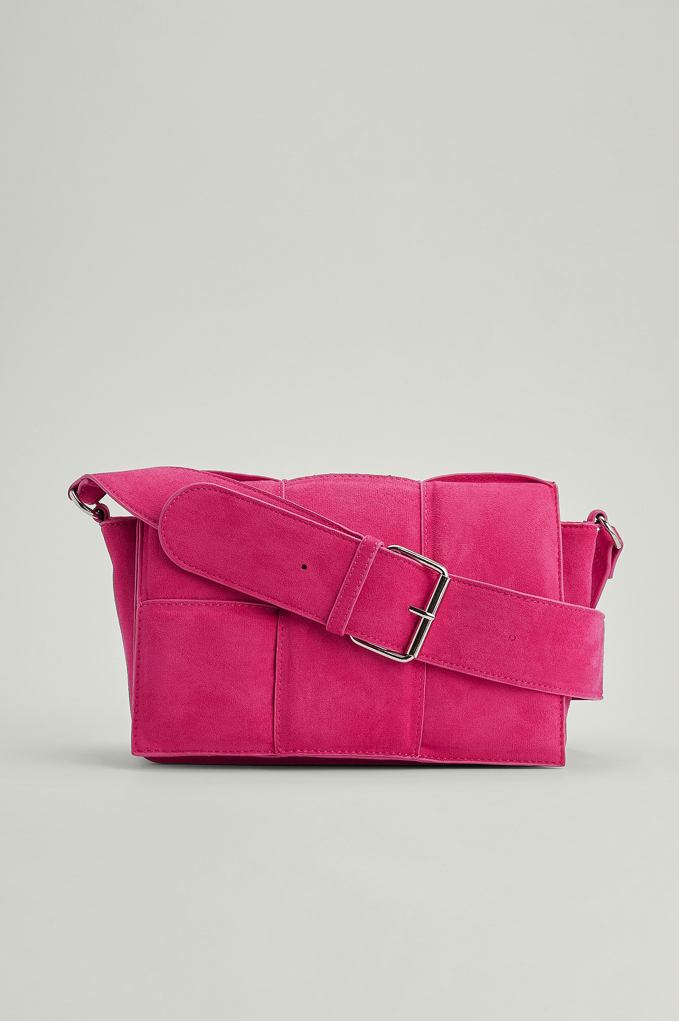 Strong Pink Faux Suede Woven Crossbody Bag